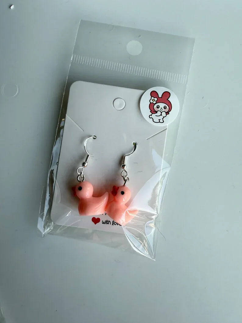 Handmade Y2K Duck Earrings: Sterling Silver Fish Hook Charms Beadsbylillixx