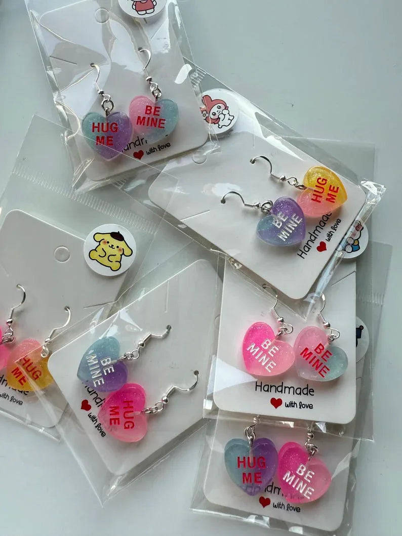 Handmade Y2K Sterling Silver Love Heart Earrings Beadsbylillixx