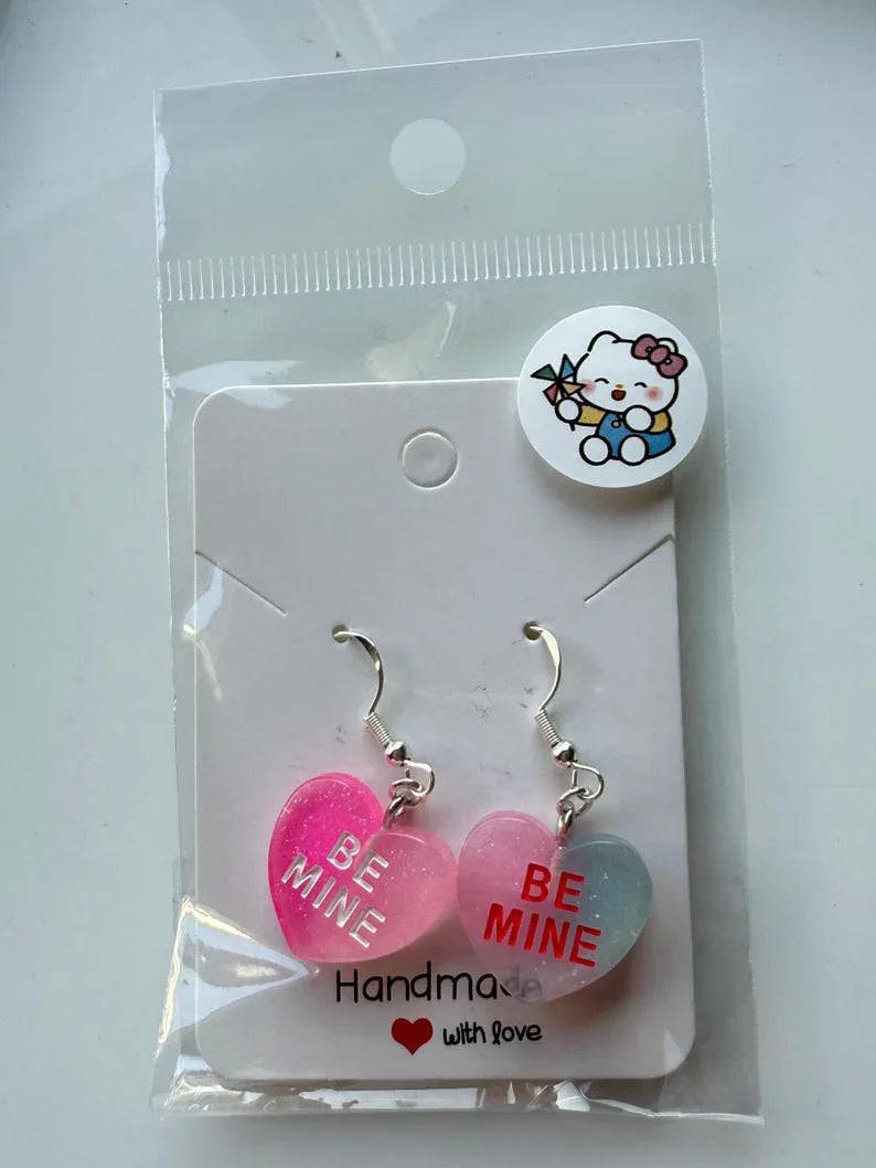 Handmade Y2K Sterling Silver Love Heart Earrings Beadsbylillixx