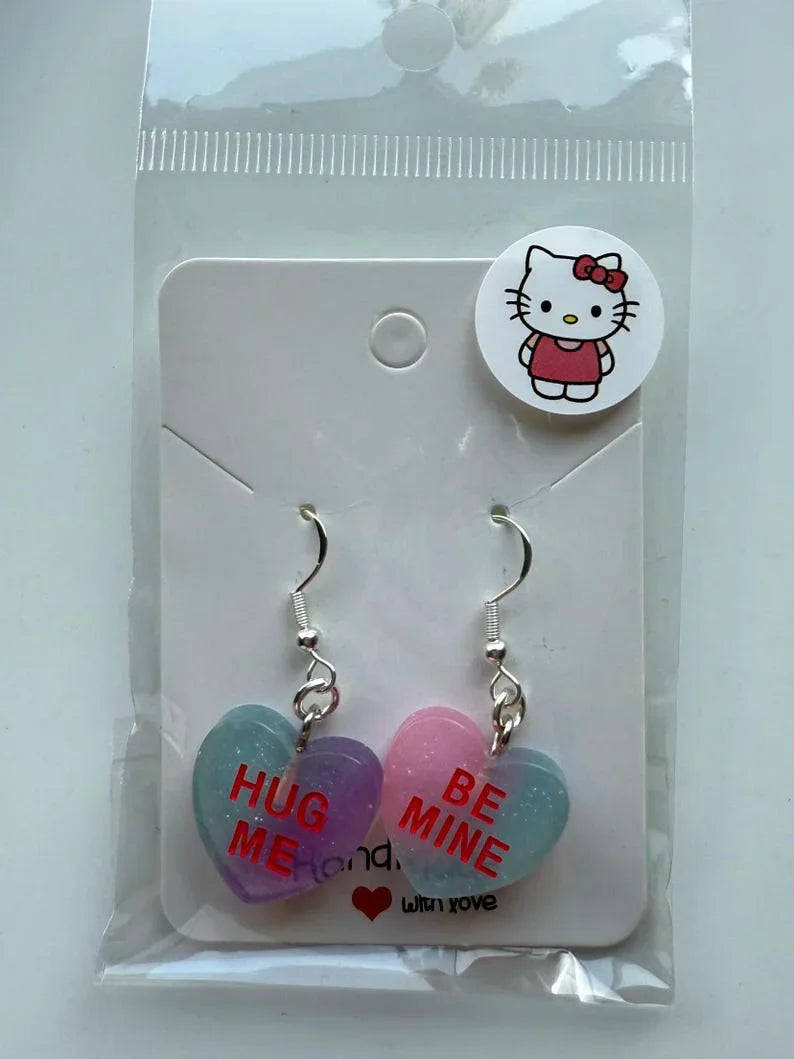 Handmade Y2K Sterling Silver Love Heart Earrings Beadsbylillixx