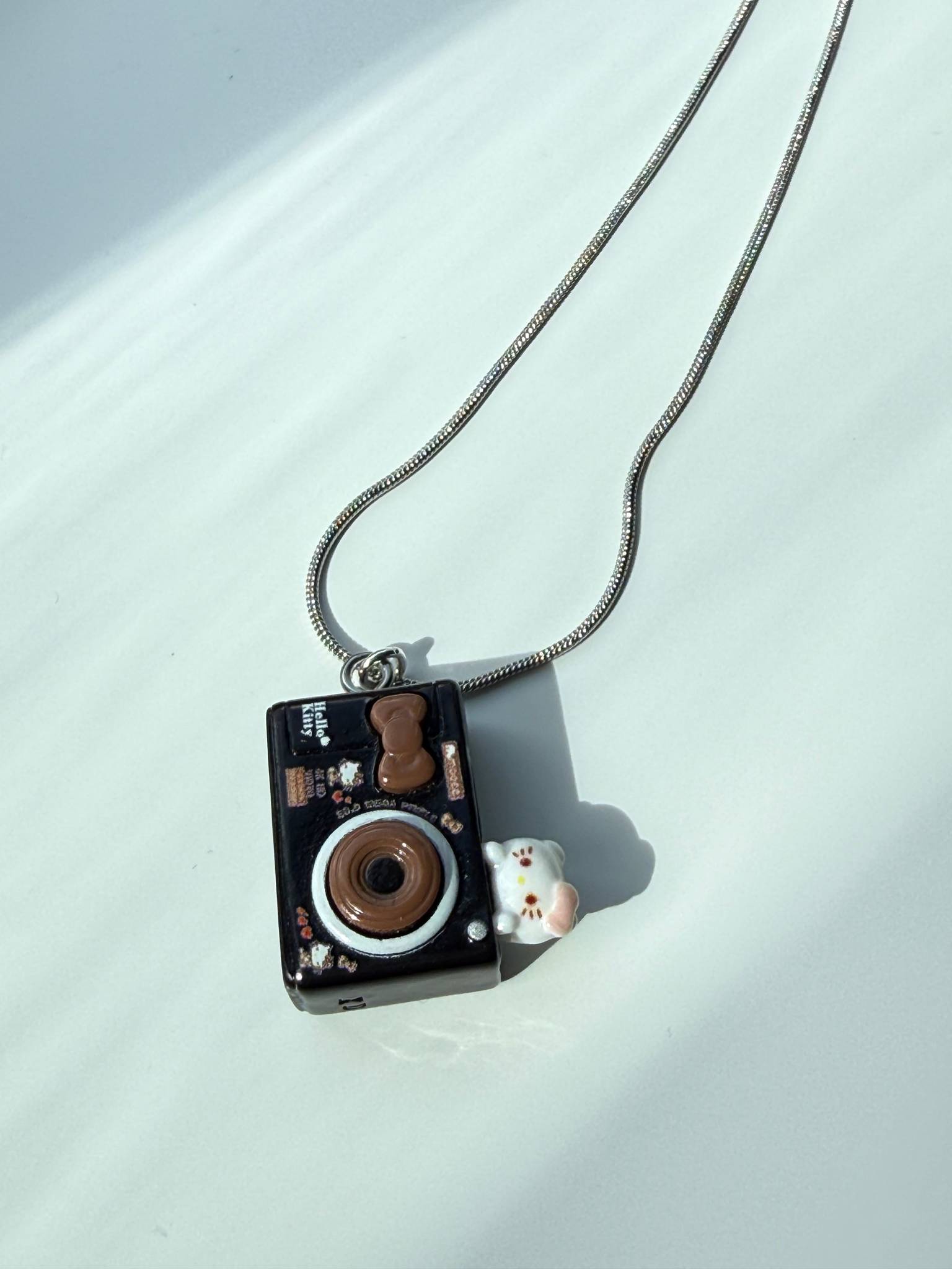 Hello Kitty Inspired Camera Necklace, Stainless Steel Snake Chain 18in | Kawaii Y2K Pendant Necklace Beadsbylillixx
