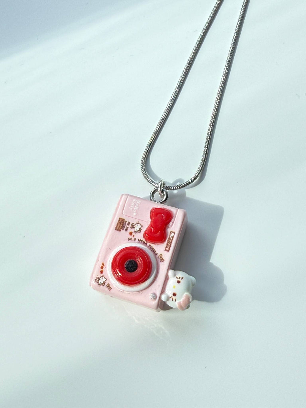 Hello Kitty Inspired Camera Necklace, Stainless Steel Snake Chain 18in | Kawaii Y2K Pendant Necklace Beadsbylillixx