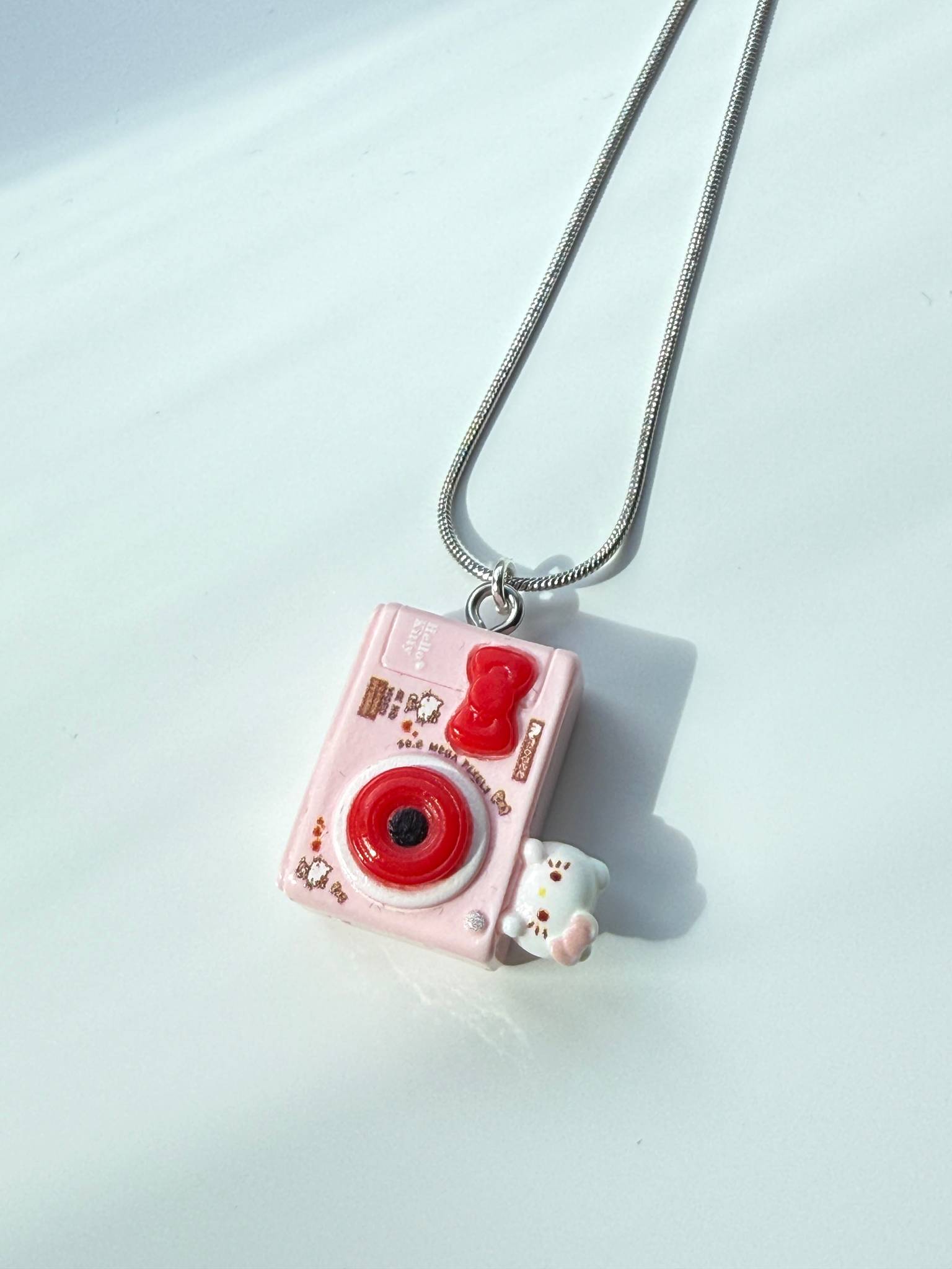 Hello Kitty Inspired Camera Necklace, Stainless Steel Snake Chain 18in | Kawaii Y2K Pendant Necklace Beadsbylillixx