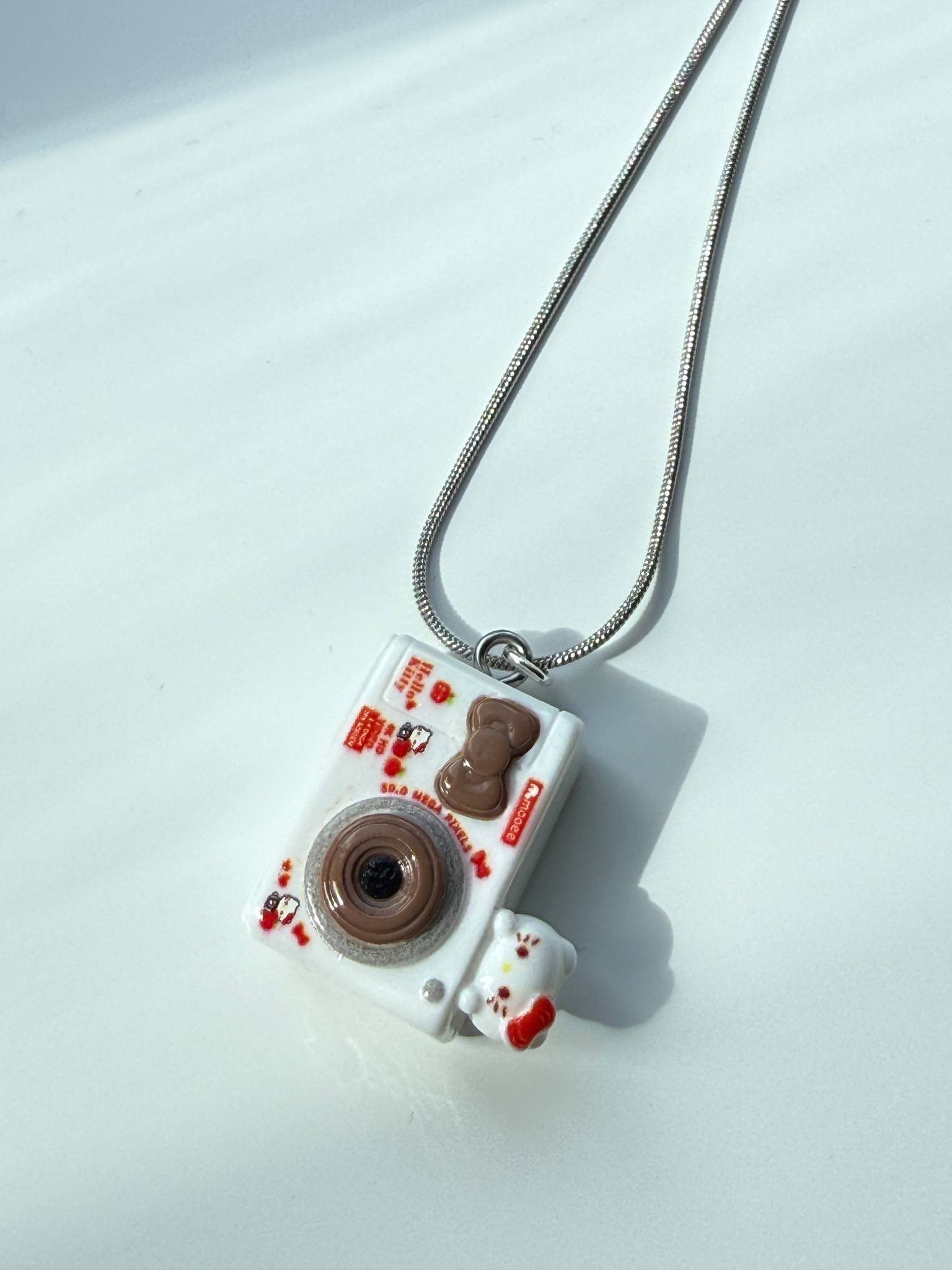 Hello Kitty Inspired Camera Necklace, Stainless Steel Snake Chain 18in | Kawaii Y2K Pendant Necklace Beadsbylillixx