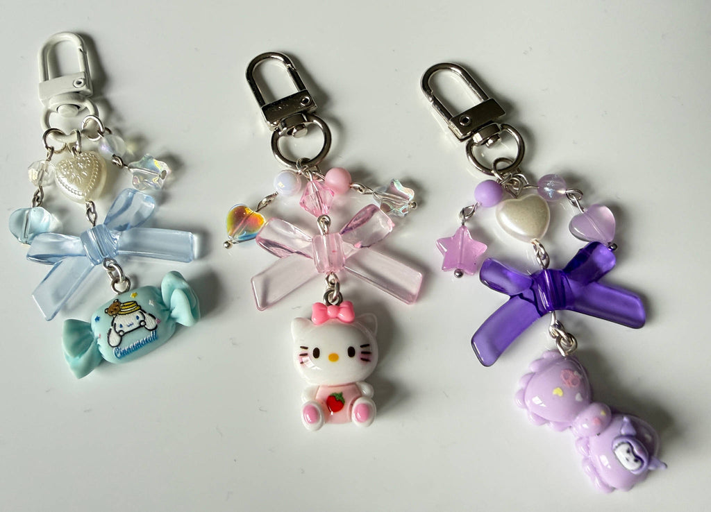 Kawaii Bow Keychain – Sanrio Inspired Beaded Charm | Pastel Y2K Bag Charm Cute Phone Accessory Beadsbylillixx
