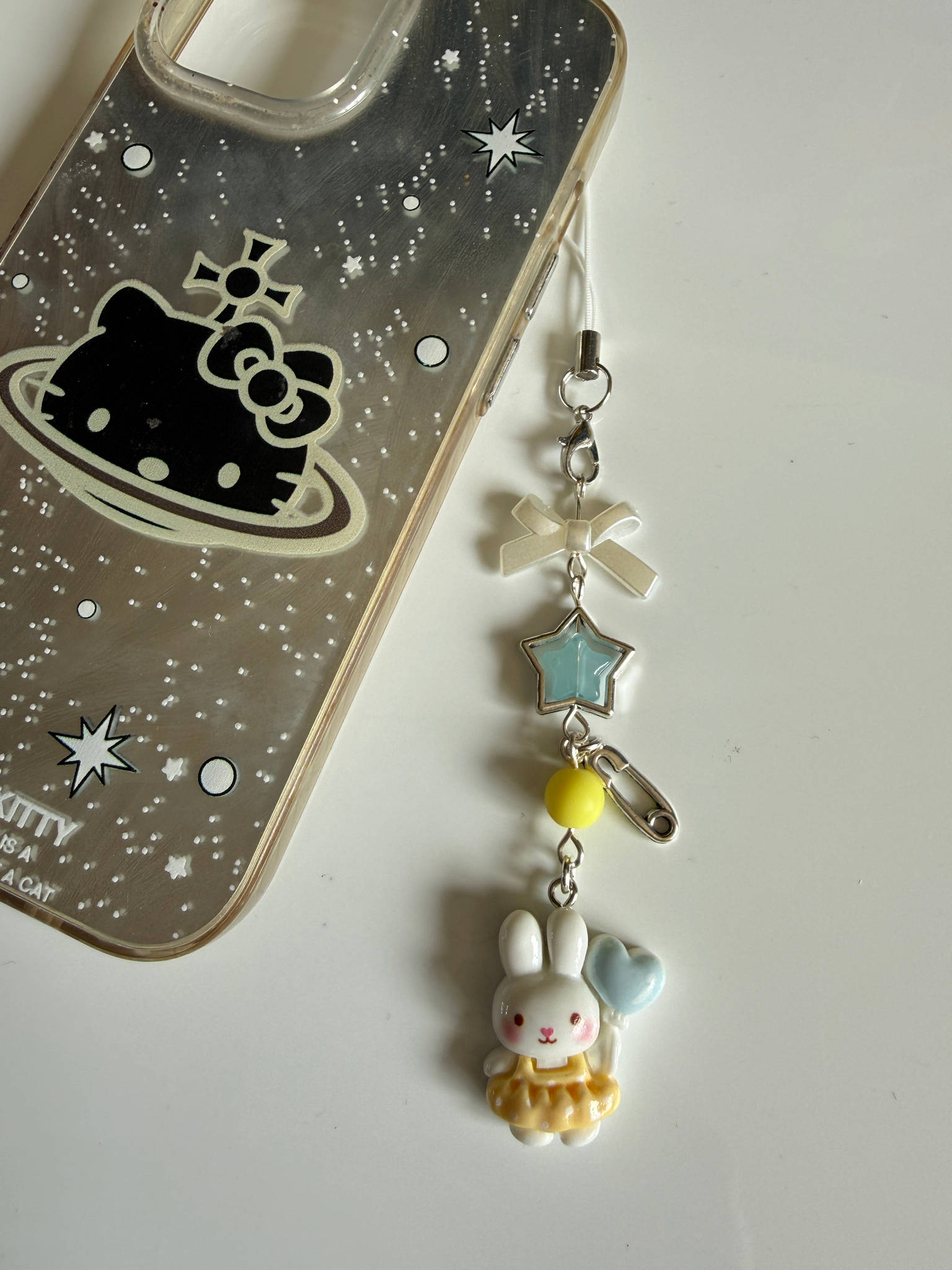 Kawaii Bunny Star Charm Phone Charm – Pastel Beaded Phone Strap, Cute Rabbit Bag Charm, Y2K Fairy Kei Accessories Beadsbylillixx