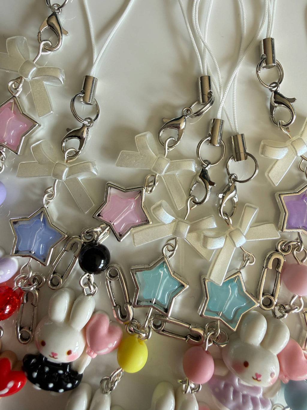 Kawaii Bunny Star Charm Phone Charm – Pastel Beaded Phone Strap, Cute Rabbit Bag Charm, Y2K Fairy Kei Accessories Beadsbylillixx