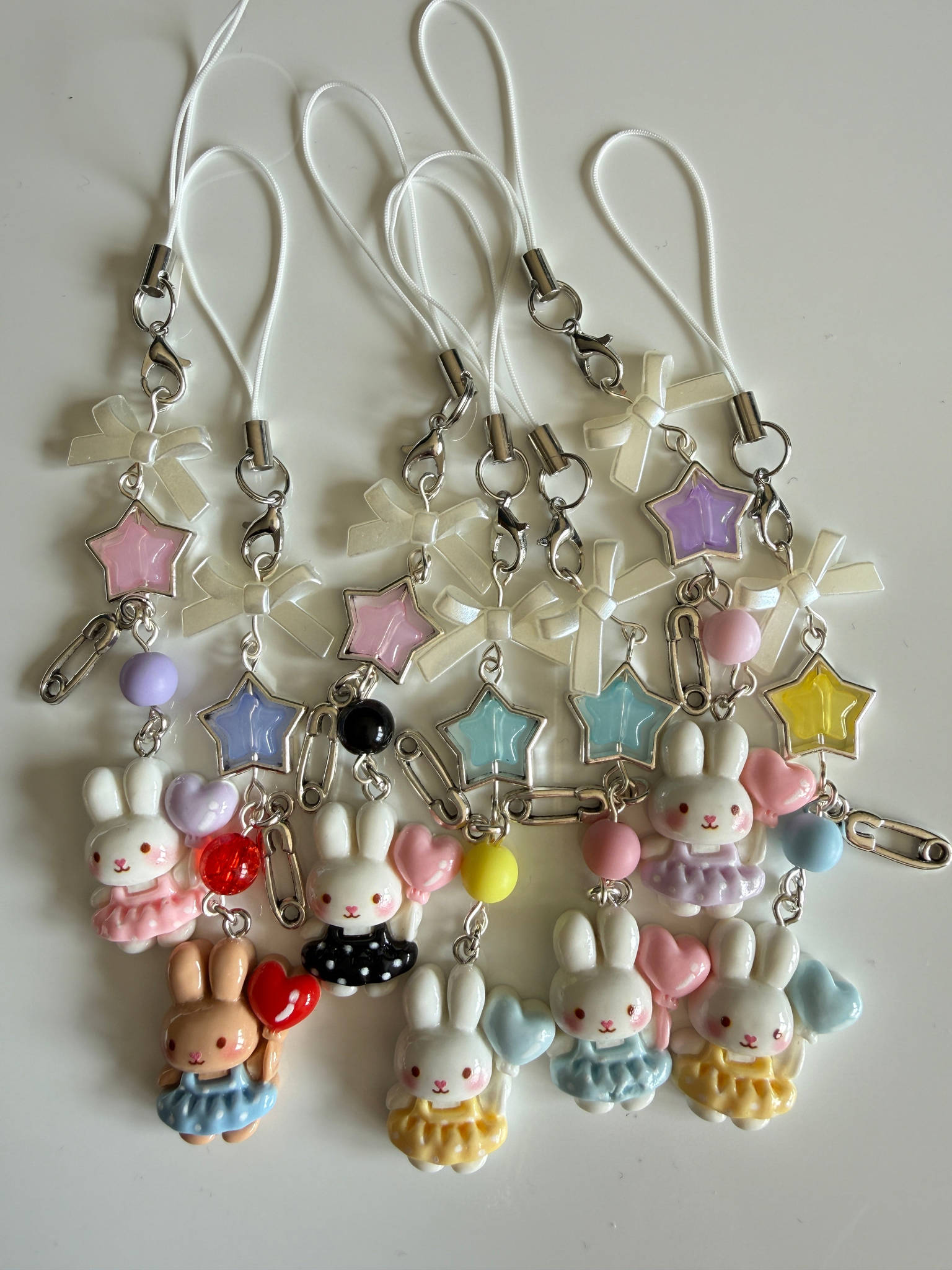 Kawaii Bunny Star Charm Phone Charm – Pastel Beaded Phone Strap, Cute Rabbit Bag Charm, Y2K Fairy Kei Accessories Beadsbylillixx