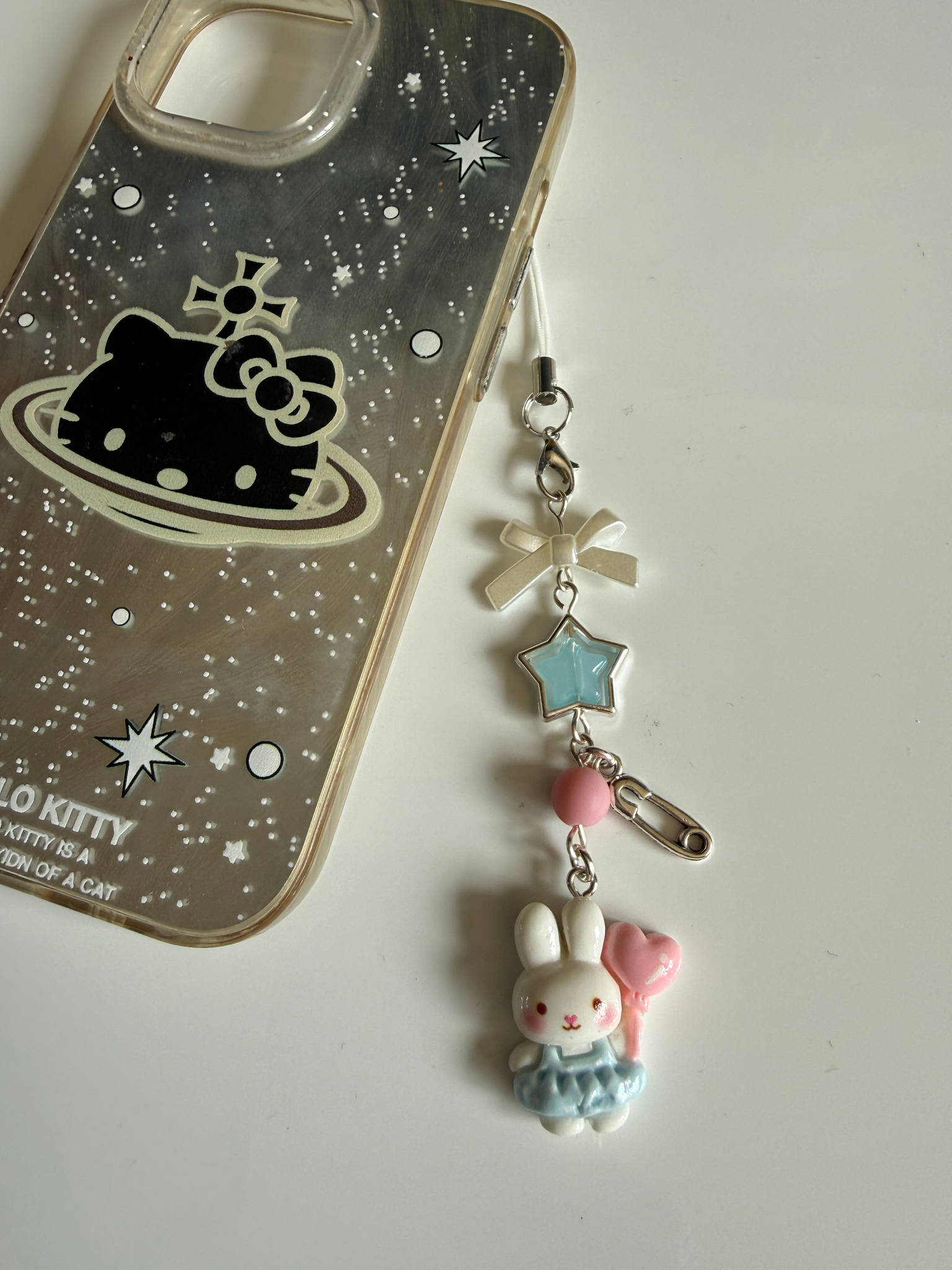 Kawaii Bunny Star Charm Phone Charm – Pastel Beaded Phone Strap, Cute Rabbit Bag Charm, Y2K Fairy Kei Accessories Beadsbylillixx