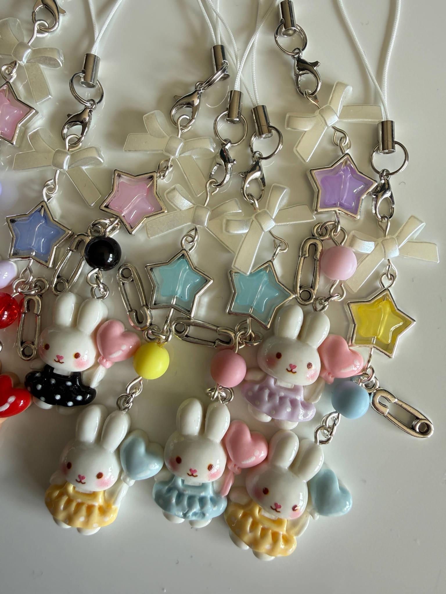Kawaii Bunny Star Charm Phone Charm – Pastel Beaded Phone Strap, Cute Rabbit Bag Charm, Y2K Fairy Kei Accessories Beadsbylillixx