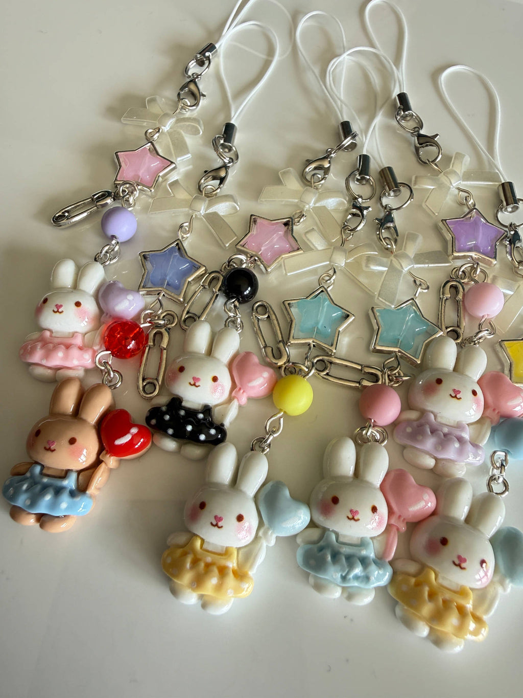 Kawaii Bunny Star Charm Phone Charm – Pastel Beaded Phone Strap, Cute Rabbit Bag Charm, Y2K Fairy Kei Accessories Beadsbylillixx
