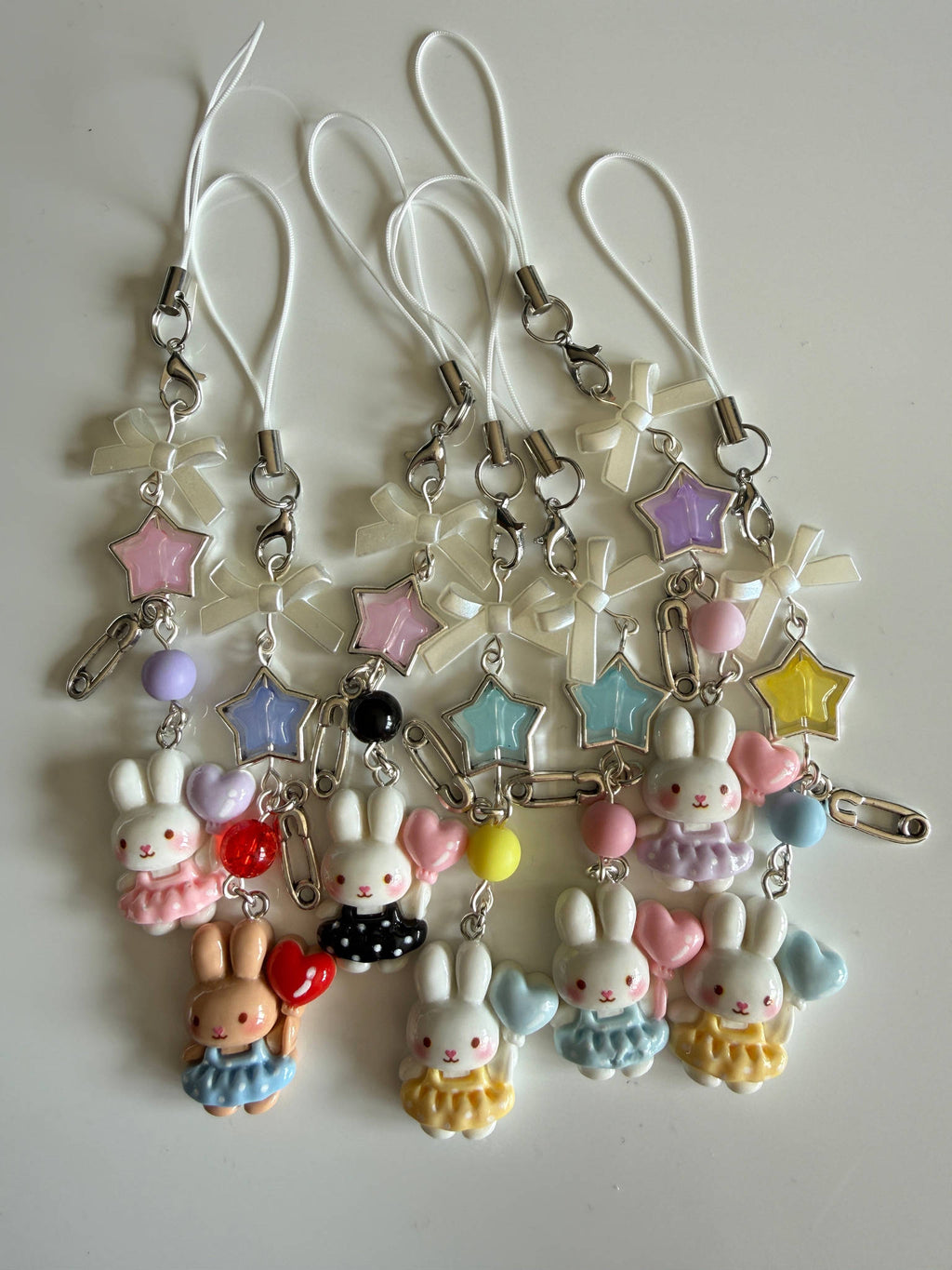 Kawaii Bunny Star Charm Phone Charm – Pastel Beaded Phone Strap, Cute Rabbit Bag Charm, Y2K Fairy Kei Accessories Beadsbylillixx