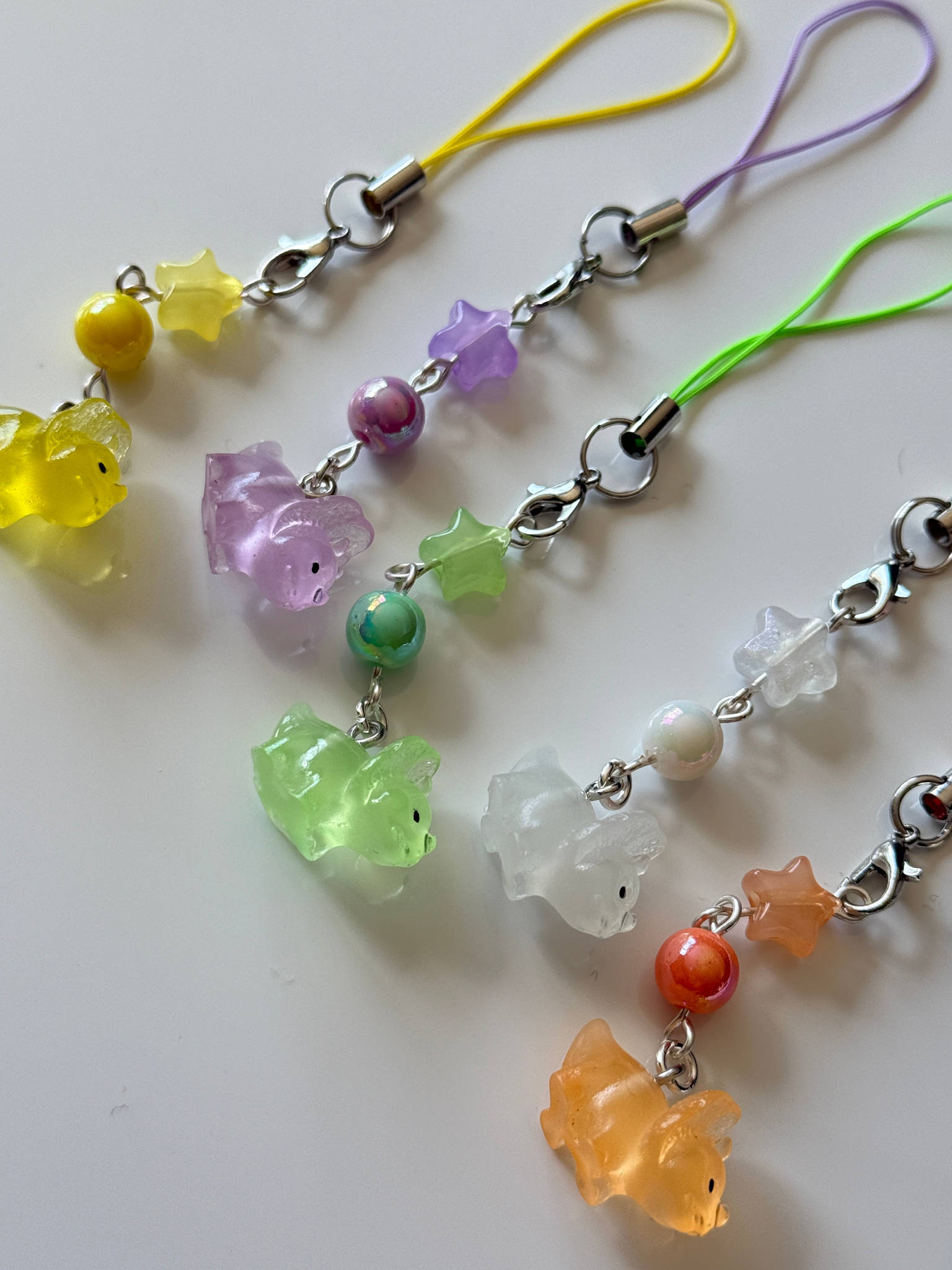 Kawaii Dinosaur Phone Charm | Pastel Dino Beaded Strap | Cute Y2K Phone Charm | Jelly Dinosaur Keychain | Fairy Kei Bag Charm Beadsbylillixx