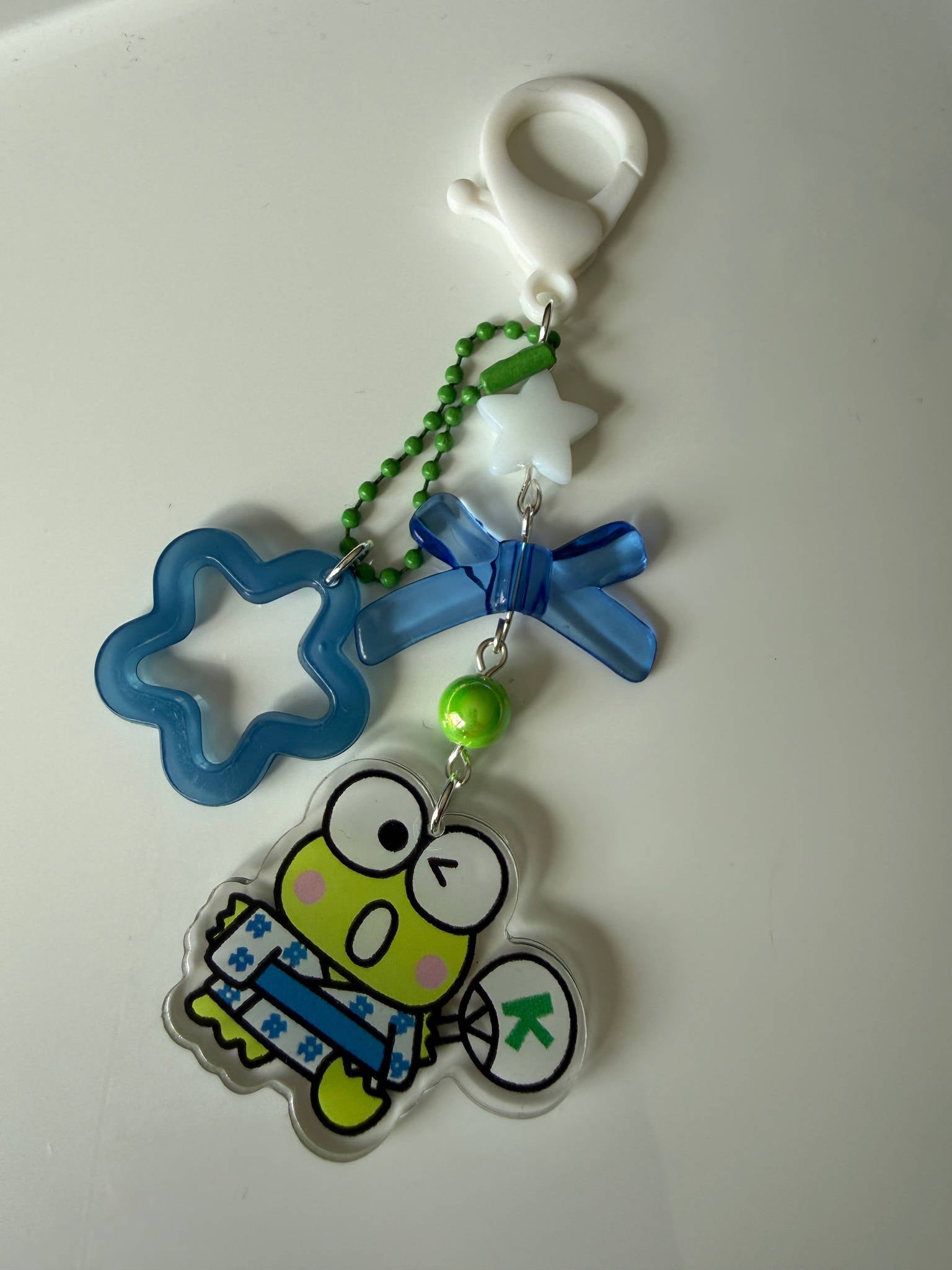 Kawaii Frog  Keychain – Keroppi Inspired Beaded Bag Charm, Cute Y2K Phone Strap, Handmade Kawaii Gift Beadsbylillixx