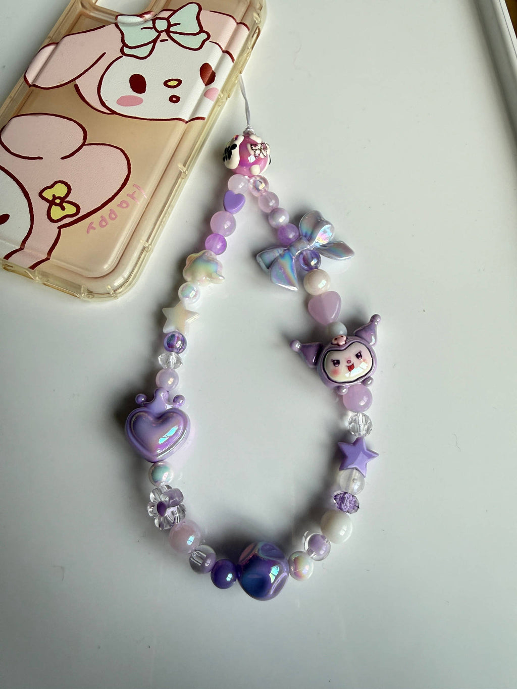 Kawaii Phone Charm | Pastel Queen of Hearts Beaded Strap | Cute Sanrio Inspired Y2K Mobile Accessory Beadsbylillixx