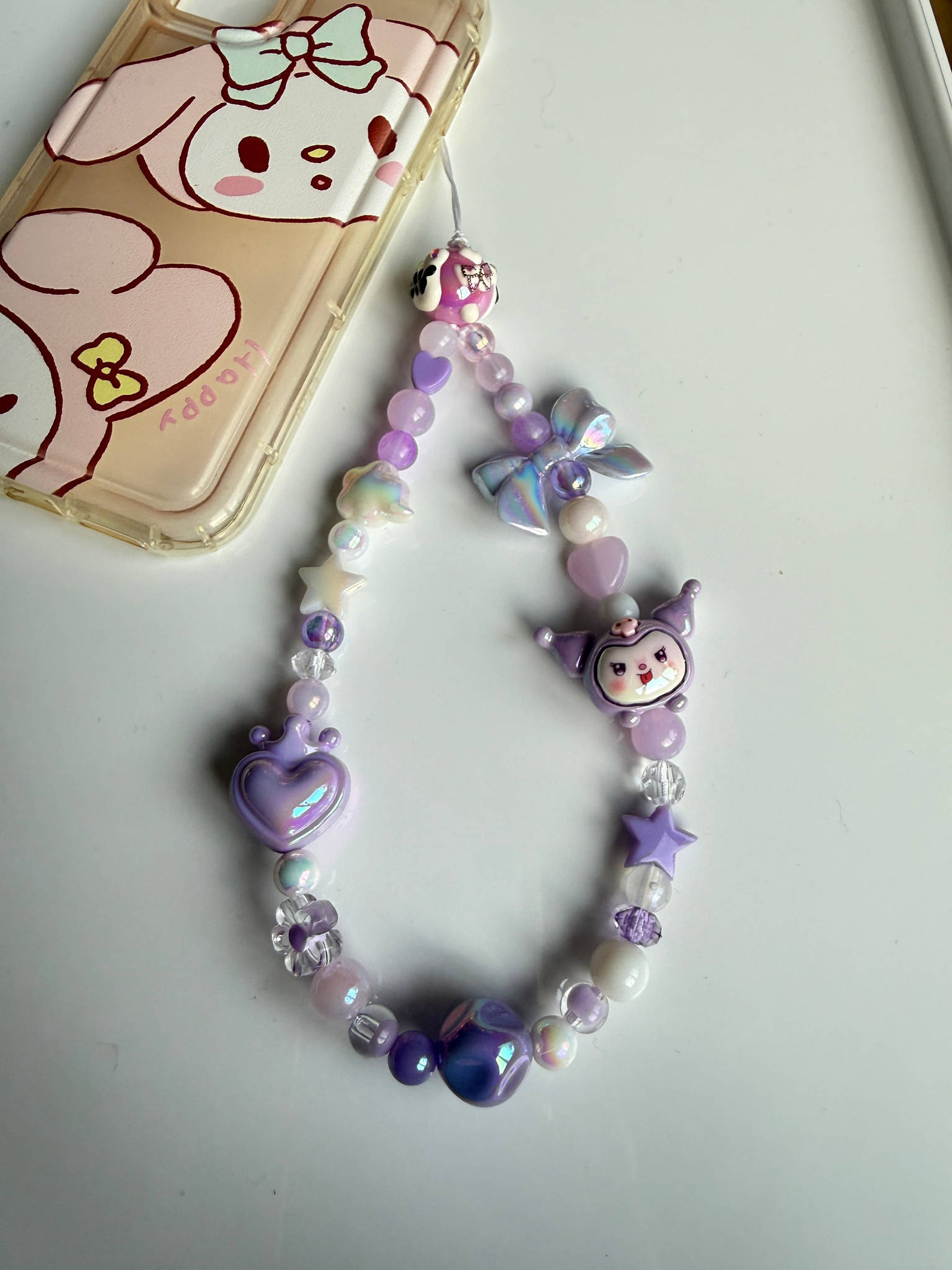 Kawaii Phone Charm | Pastel Queen of Hearts Beaded Strap | Cute Sanrio Inspired Y2K Mobile Accessory Beadsbylillixx