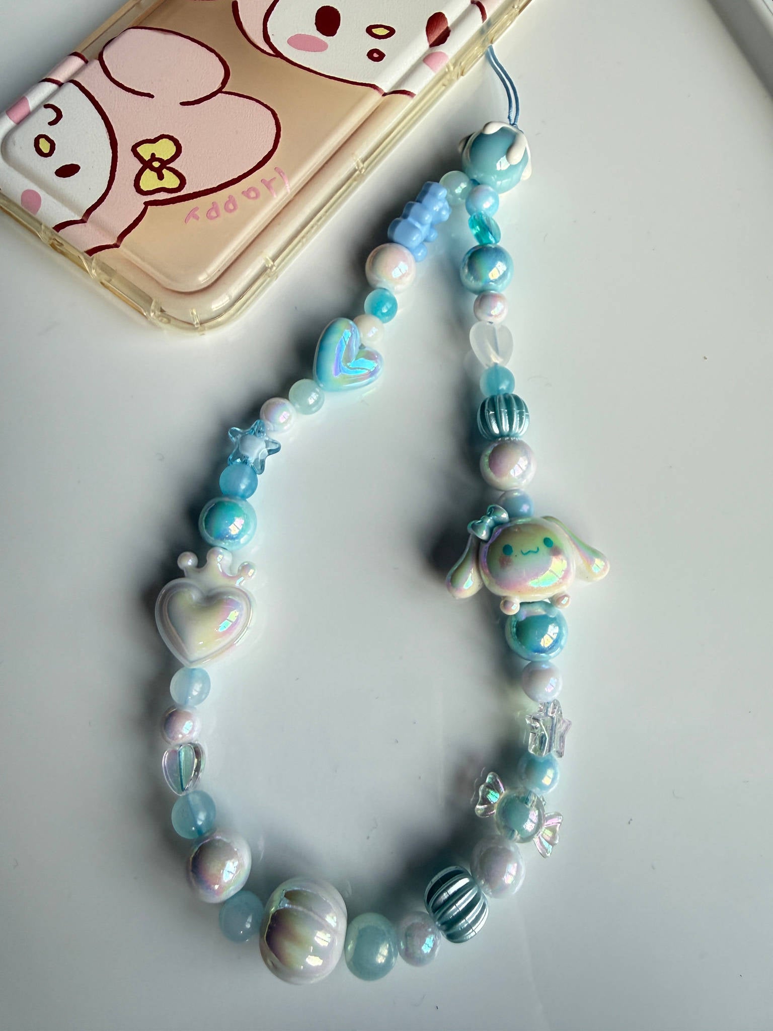 Kawaii Phone Charm | Pastel Queen of Hearts Beaded Strap | Cute Sanrio Inspired Y2K Mobile Accessory Beadsbylillixx