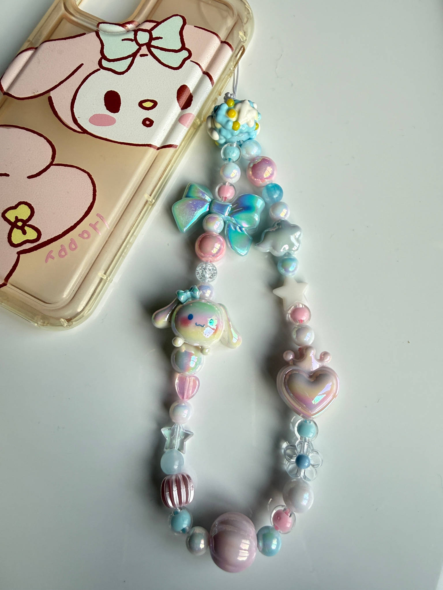Kawaii Phone Charm | Pastel Queen of Hearts Beaded Strap | Cute Sanrio Inspired Y2K Mobile Accessory Beadsbylillixx