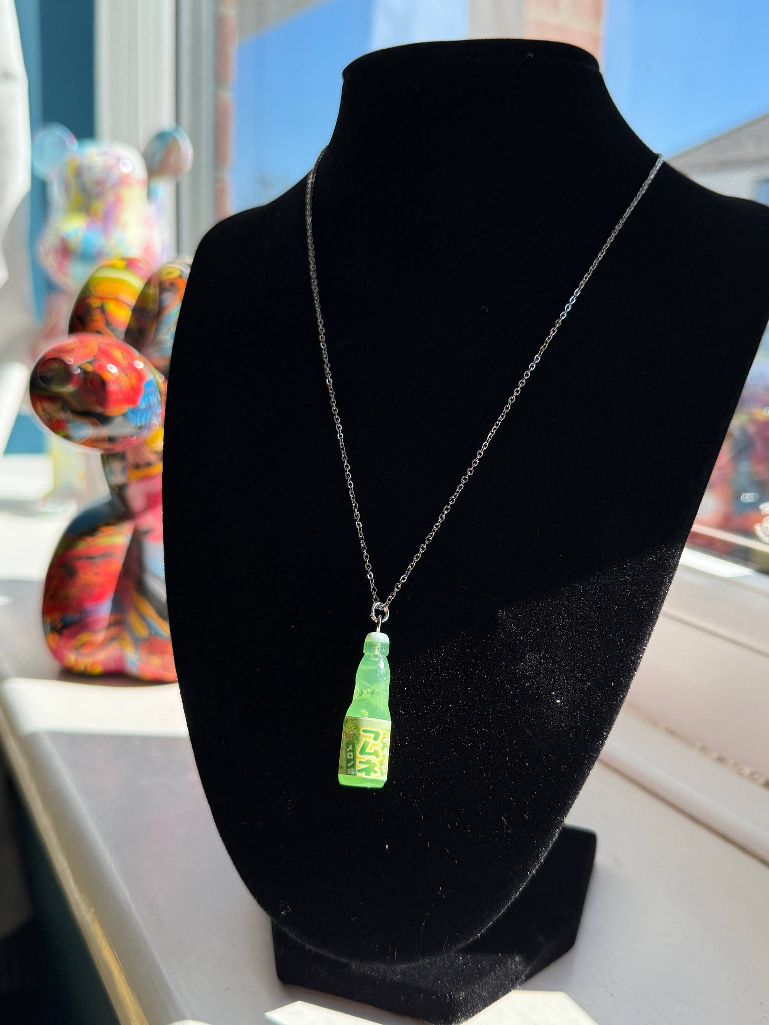 Kawaii Ramune Bottle Necklace – Japanese Soda Charm, Stainless Steel Chain, Pastel Y2K Jewellery, Matching Earrings & Phone Charm Available Beadsbylillixx