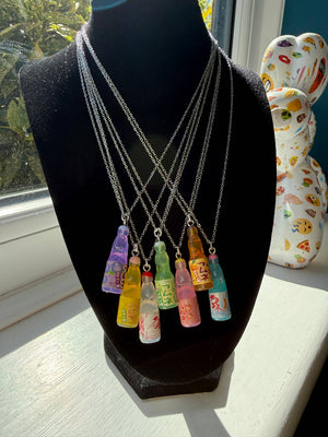 Kawaii Ramune Bottle Necklace – Japanese Soda Charm, Stainless Steel Chain, Pastel Y2K Jewellery, Matching Earrings & Phone Charm Available