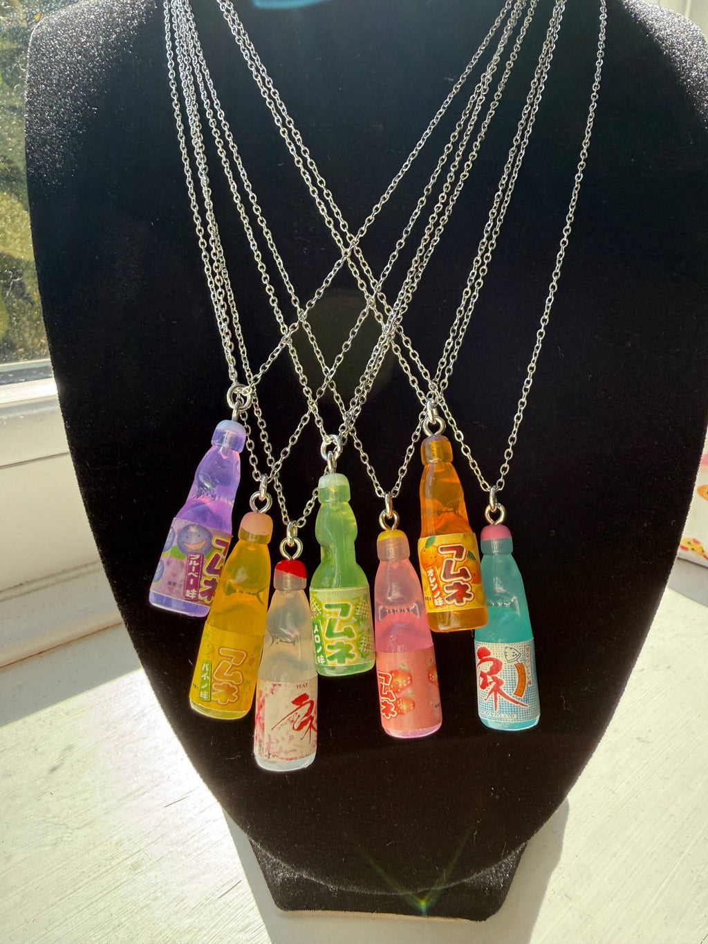 Kawaii Ramune Bottle Necklace – Japanese Soda Charm, Stainless Steel Chain, Pastel Y2K Jewellery, Matching Earrings & Phone Charm Available Beadsbylillixx