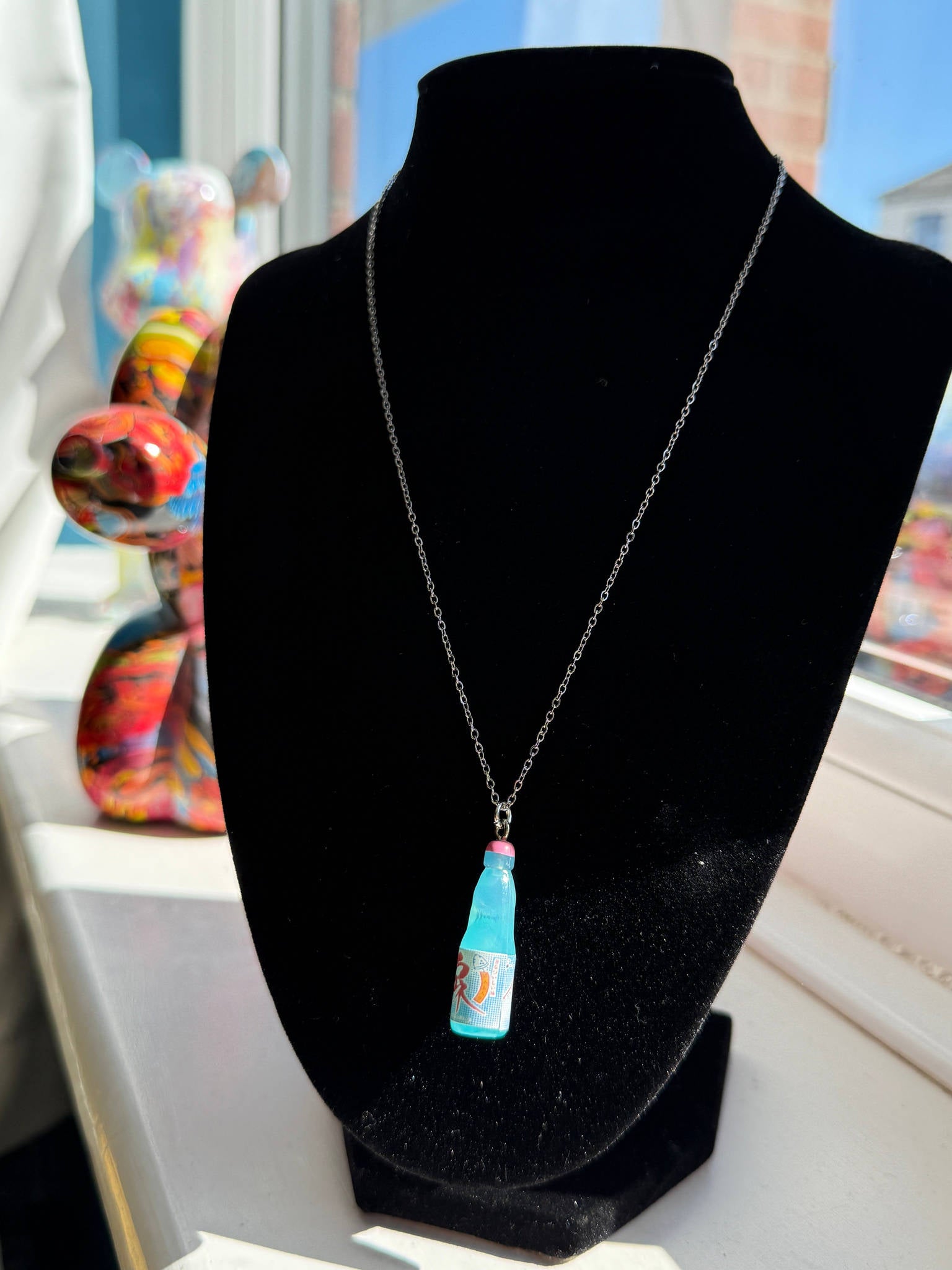 Kawaii Ramune Bottle Necklace – Japanese Soda Charm, Stainless Steel Chain, Pastel Y2K Jewellery, Matching Earrings & Phone Charm Available Beadsbylillixx