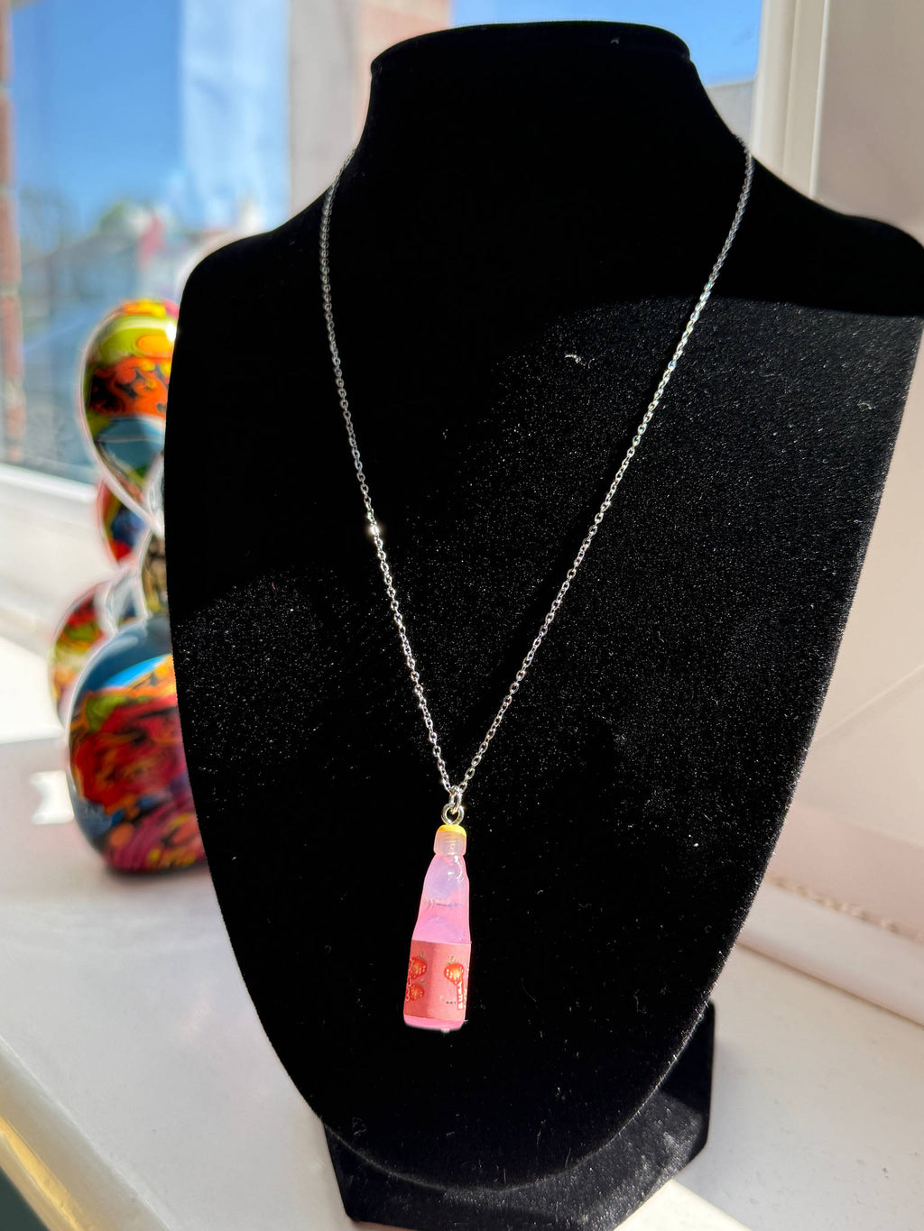 Kawaii Ramune Bottle Necklace – Japanese Soda Charm, Stainless Steel Chain, Pastel Y2K Jewellery, Matching Earrings & Phone Charm Available Beadsbylillixx