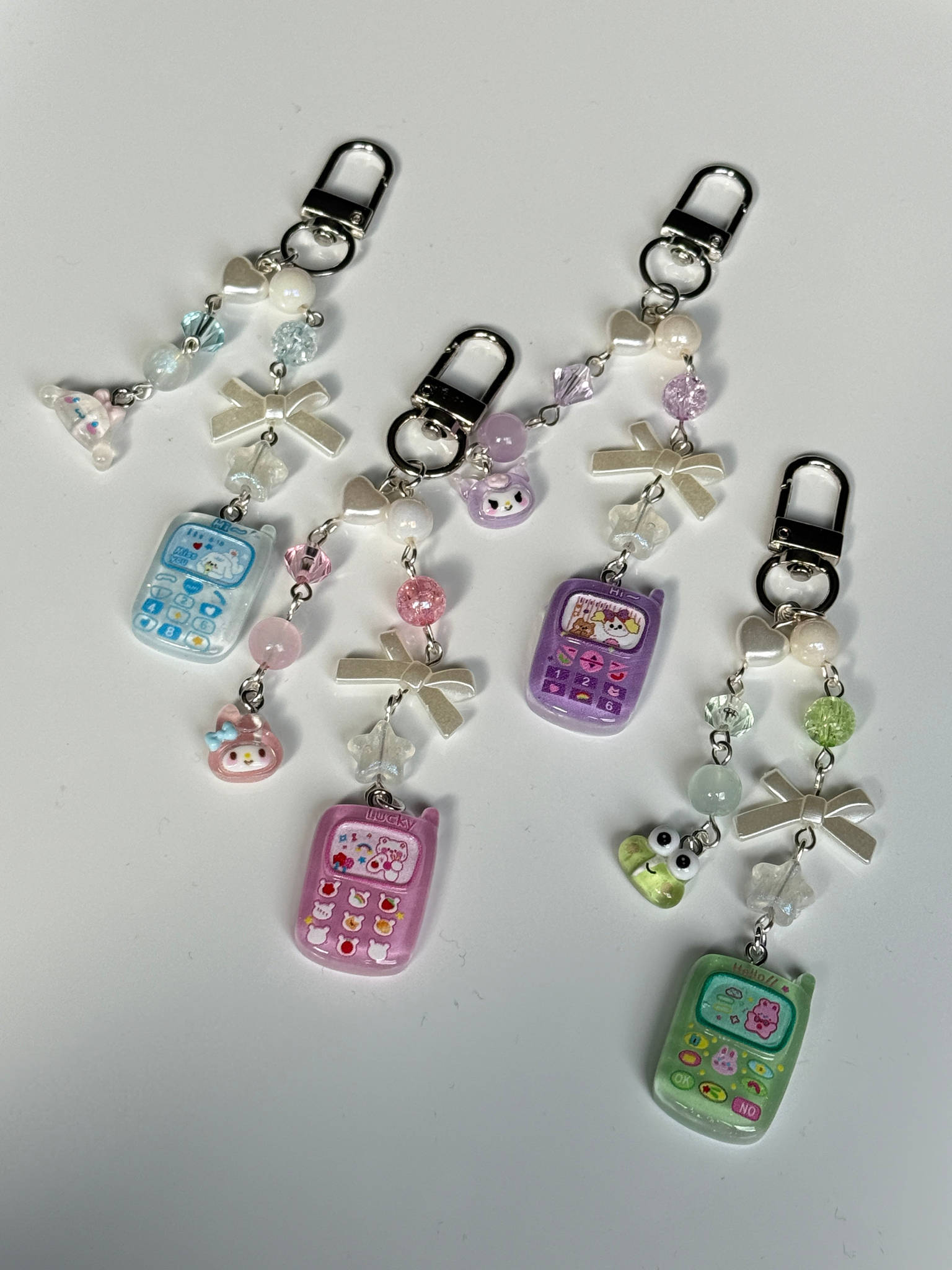 Kawaii Sanrio Style Phone Keychain Charm Y2K Beaded Mobile Phone Charm | Cute Pastel Bag Charm | Handmade Gift Beadsbylillixx