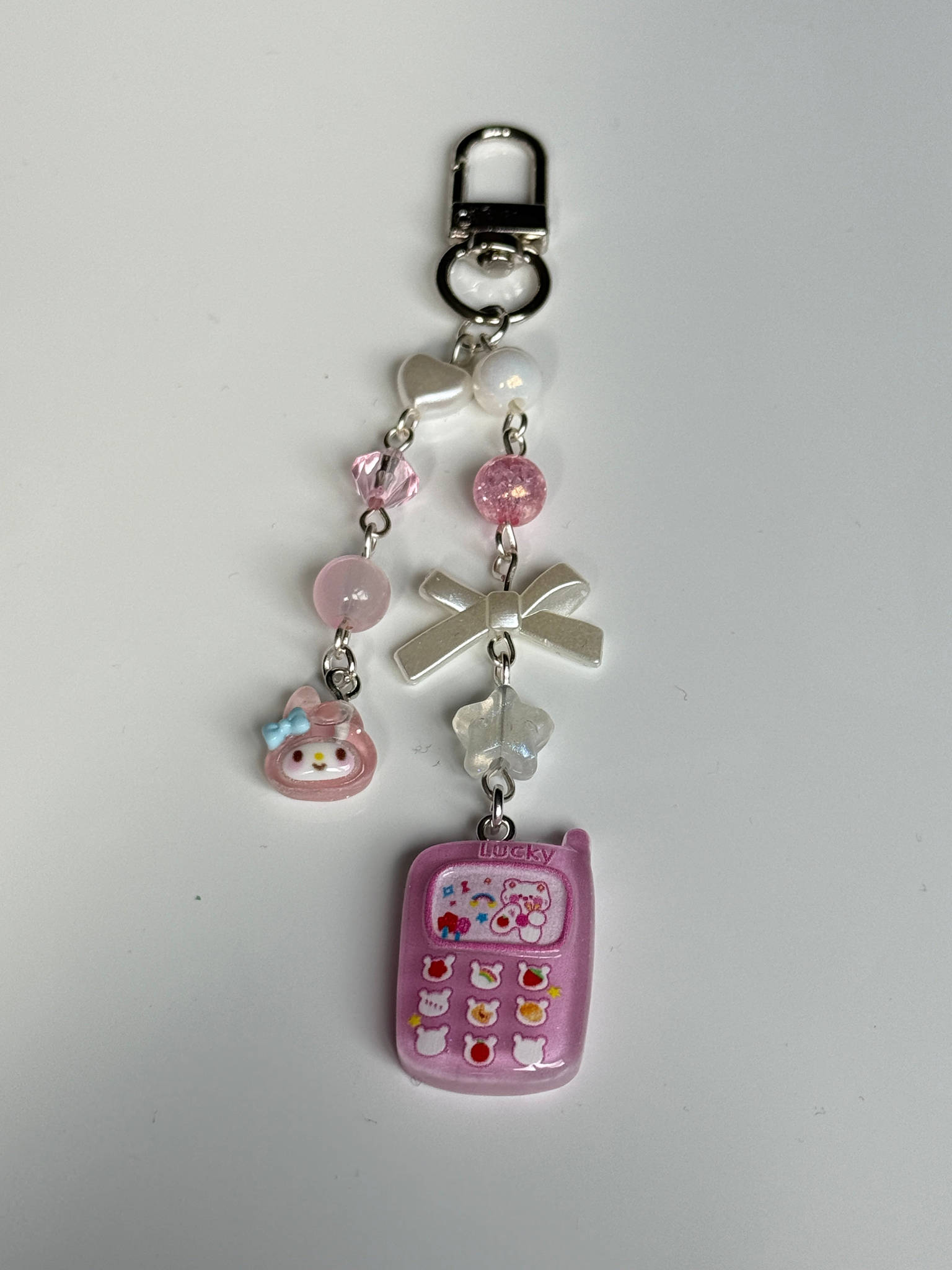 Kawaii Sanrio Style Phone Keychain Charm Y2K Beaded Mobile Phone Charm | Cute Pastel Bag Charm | Handmade Gift Beadsbylillixx