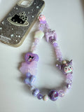 Kuromi Gamer Girl Charm – Kawaii Purple Phone Strap Beadsbylillixx