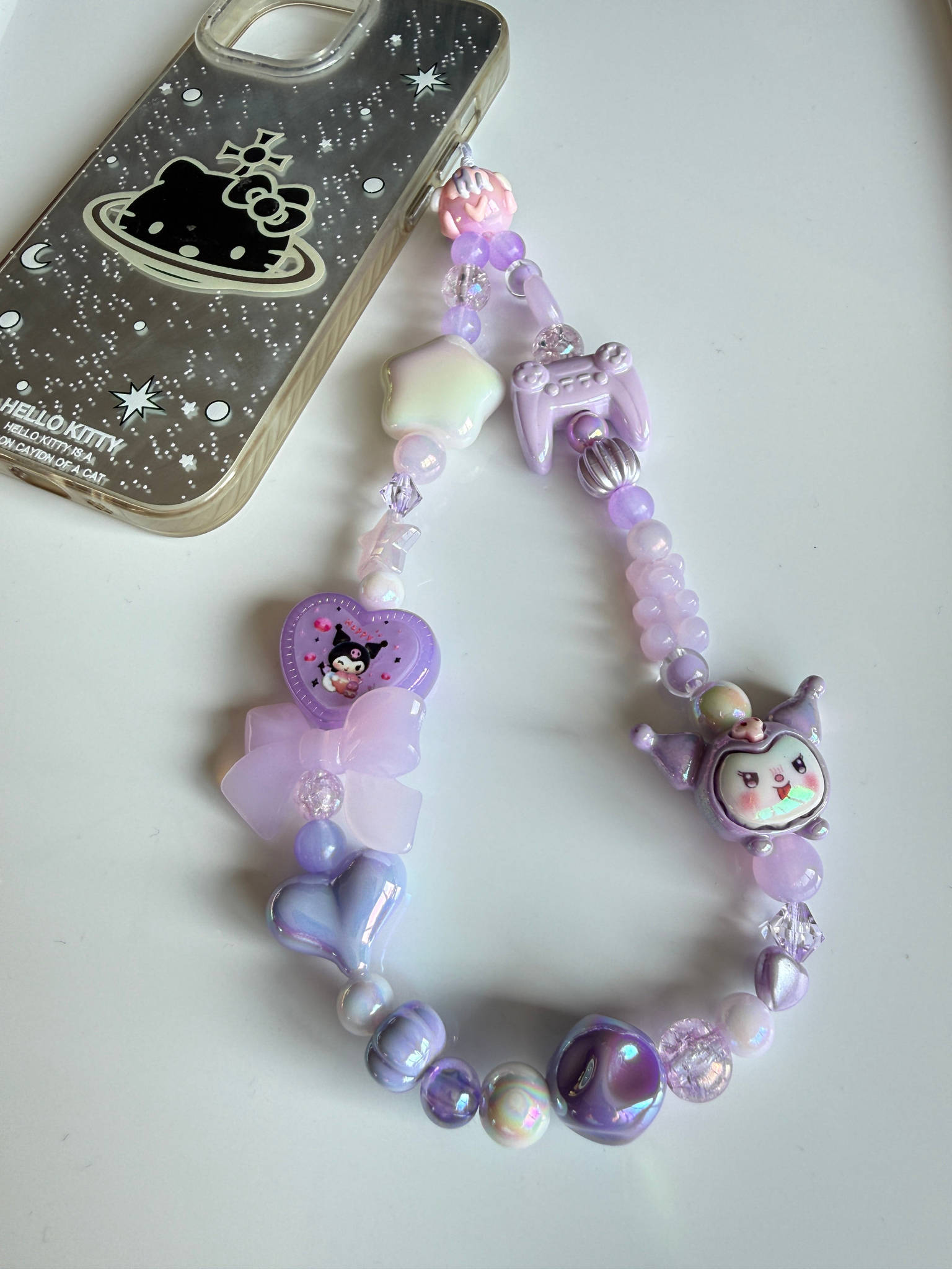 Kuromi Gamer Girl Charm – Kawaii Purple Phone Strap Beadsbylillixx