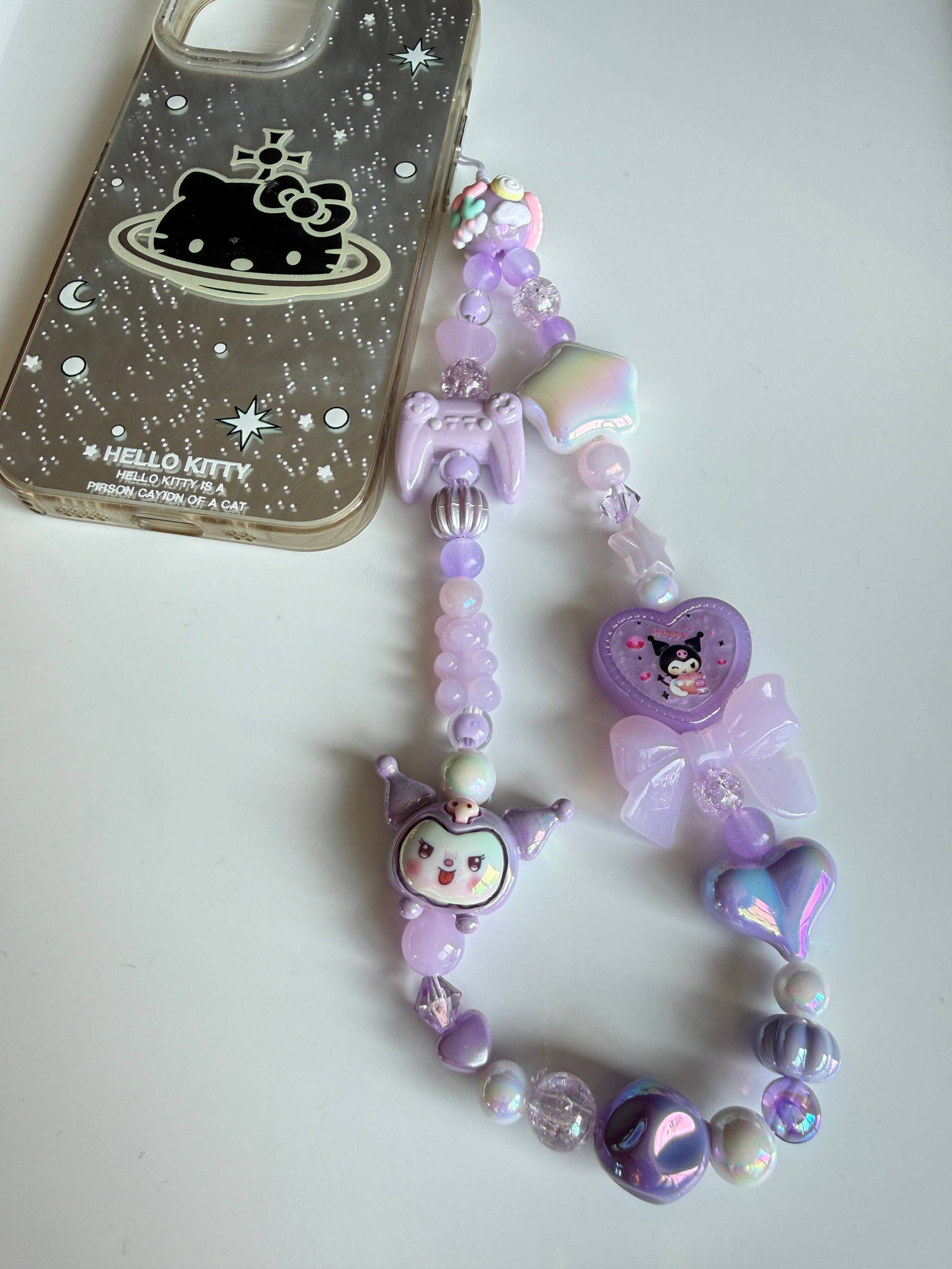 Kuromi Gamer Girl Charm – Kawaii Purple Phone Strap Beadsbylillixx