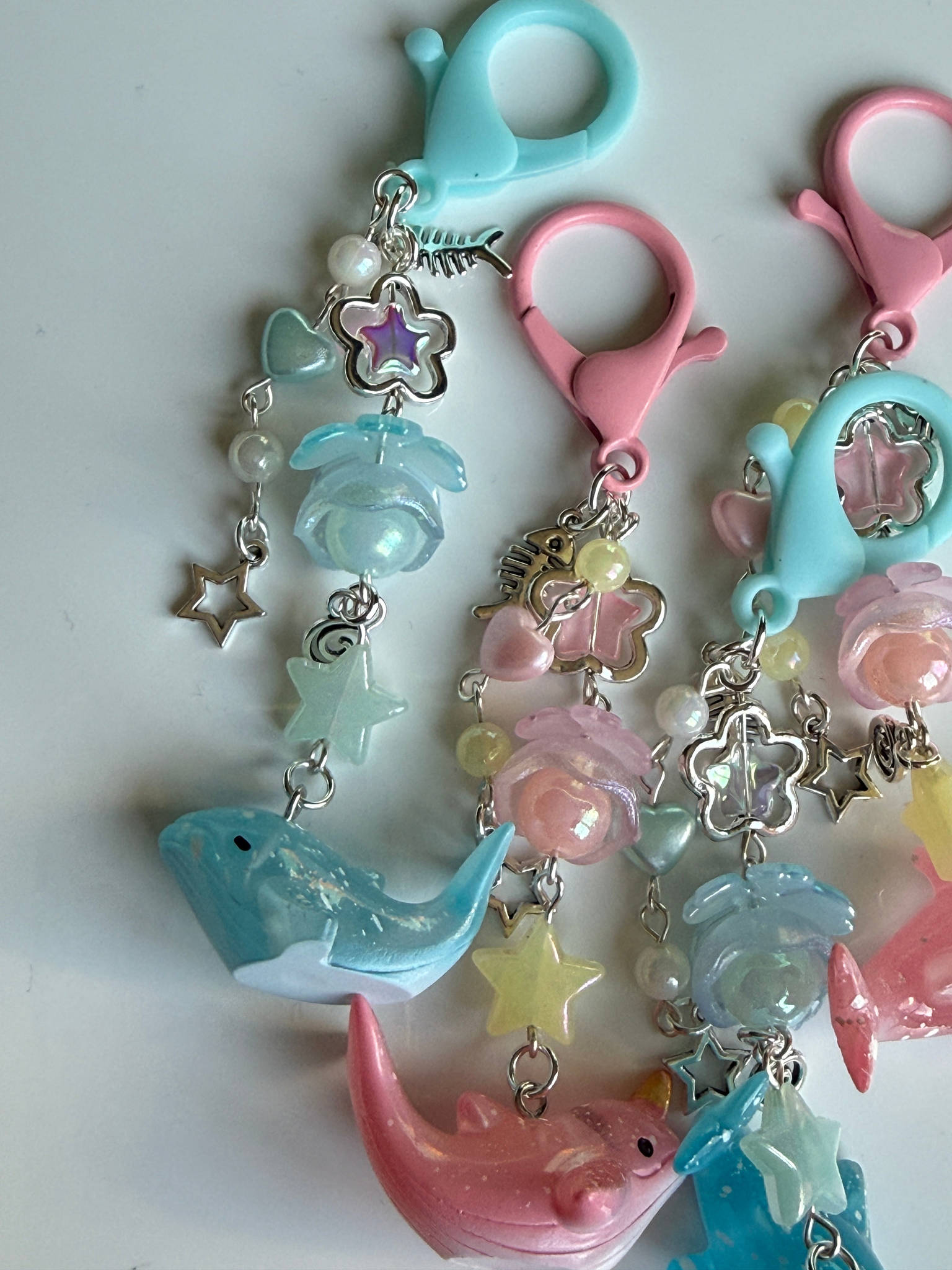 Ocean Friends Kawaii Keychain Collection – Pastel Sea Creature Bag Charms, Handmade Cute Whale, Narwhal Keychains Beadsbylillixx