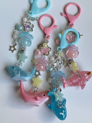 Ocean Friends Kawaii Keychain Collection – Pastel Sea Creature Bag Charms, Handmade Cute Whale, Narwhal Keychains