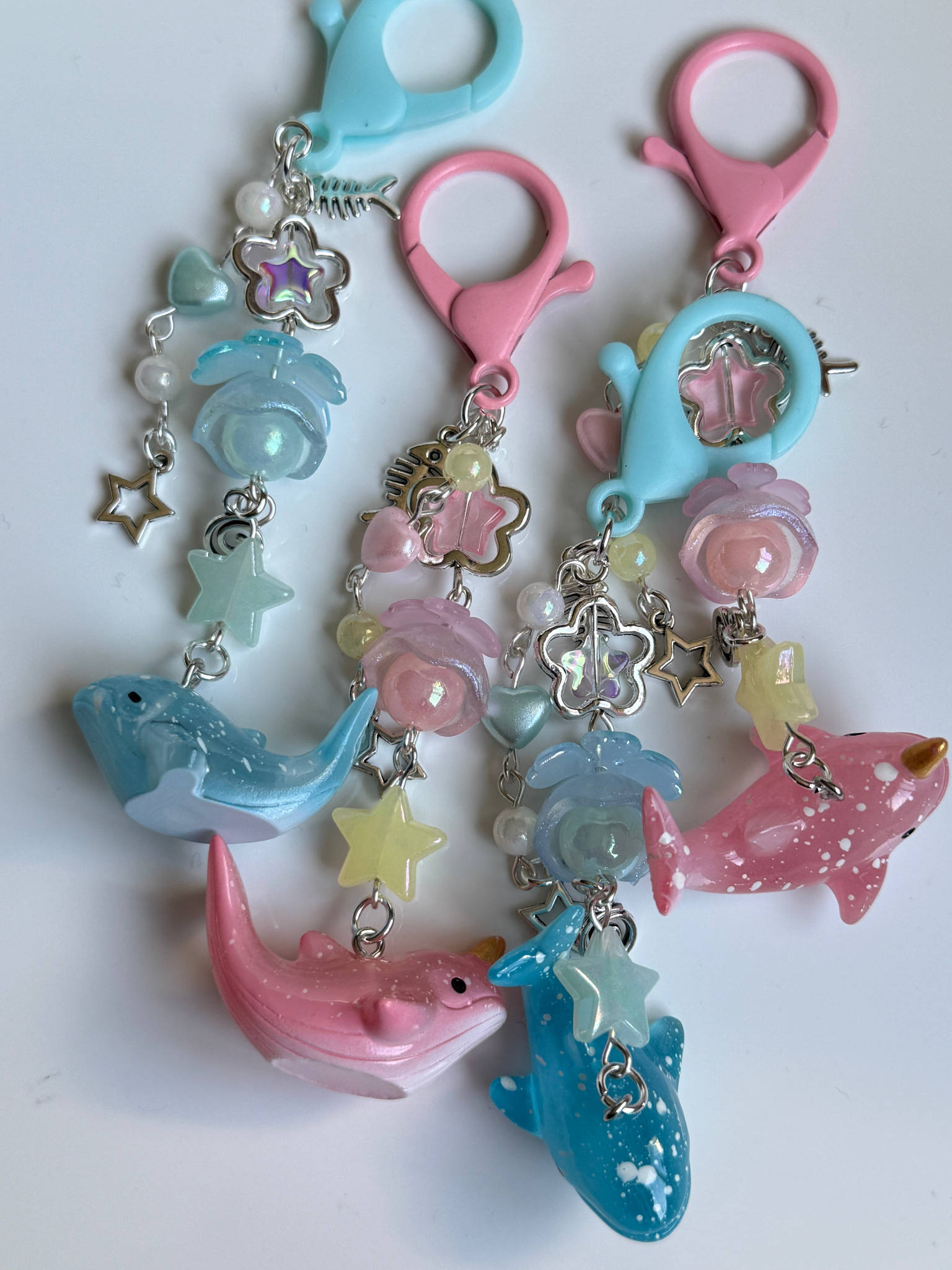 Ocean Friends Kawaii Keychain Collection – Pastel Sea Creature Bag Charms, Handmade Cute Whale, Narwhal Keychains Beadsbylillixx