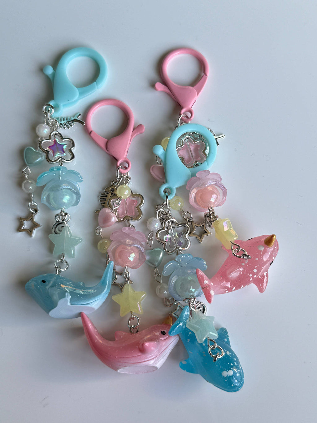 Ocean Friends Kawaii Keychain Collection – Pastel Sea Creature Bag Charms, Handmade Cute Whale, Narwhal Keychains Beadsbylillixx