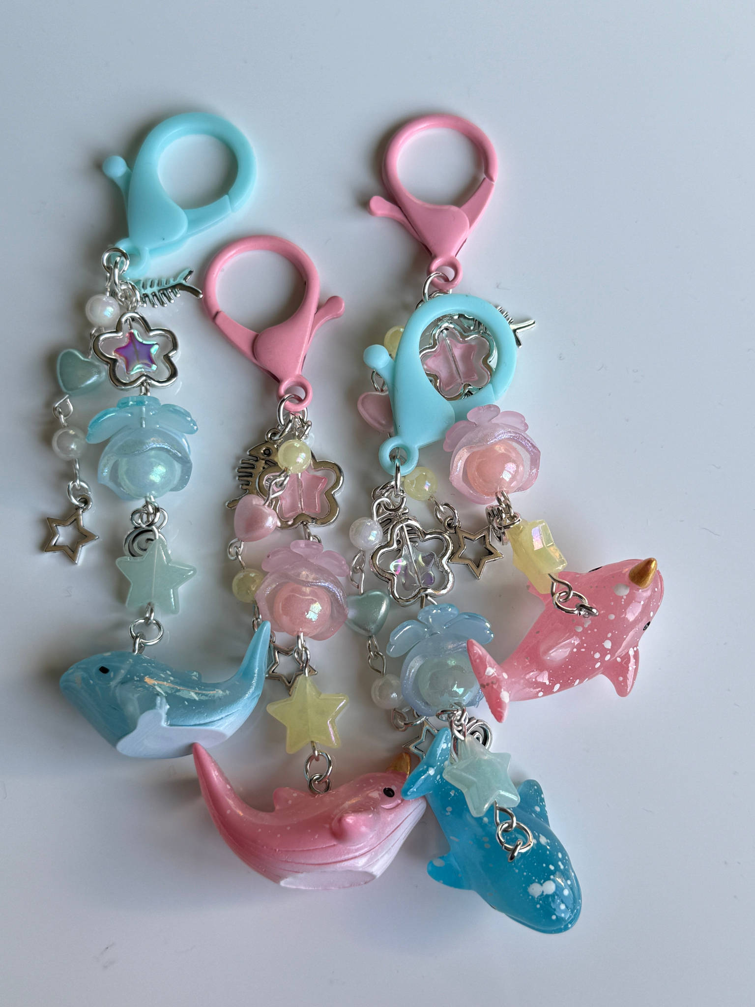 Ocean Friends Kawaii Keychain Collection – Pastel Sea Creature Bag Charms, Handmade Cute Whale, Narwhal Keychains Beadsbylillixx