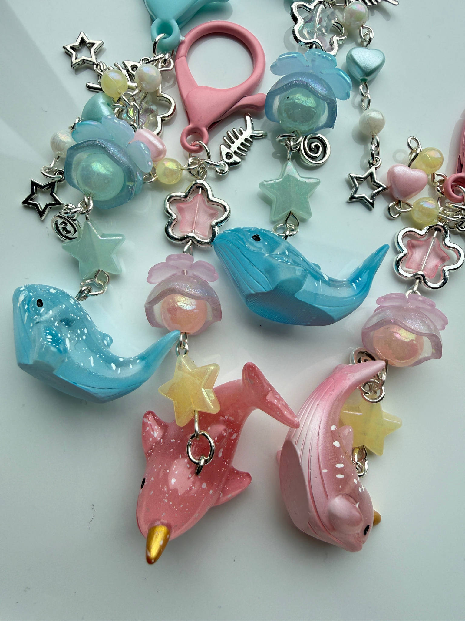 Ocean Friends Kawaii Keychain Collection – Pastel Sea Creature Bag Charms, Handmade Cute Whale, Narwhal Keychains Beadsbylillixx