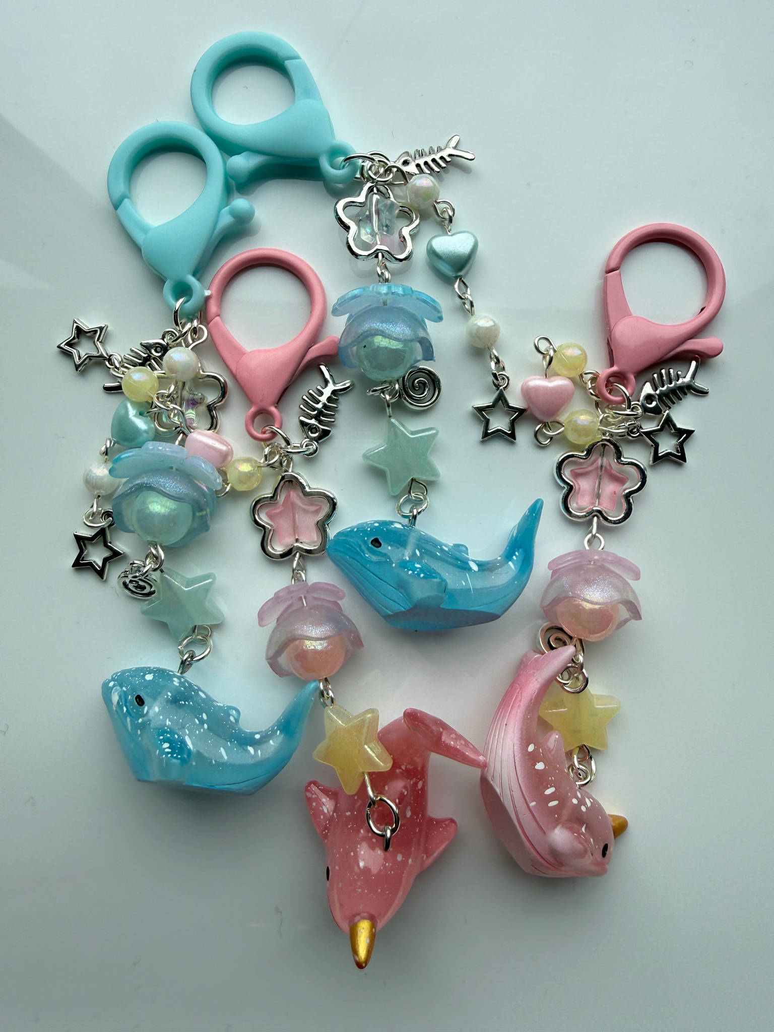 Ocean Friends Kawaii Keychain Collection – Pastel Sea Creature Bag Charms, Handmade Cute Whale, Narwhal Keychains Beadsbylillixx