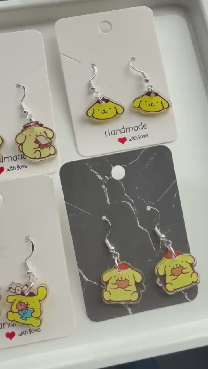 Handmade Cute Sanrio Themed Pompompurin Sterling Silver Earrings