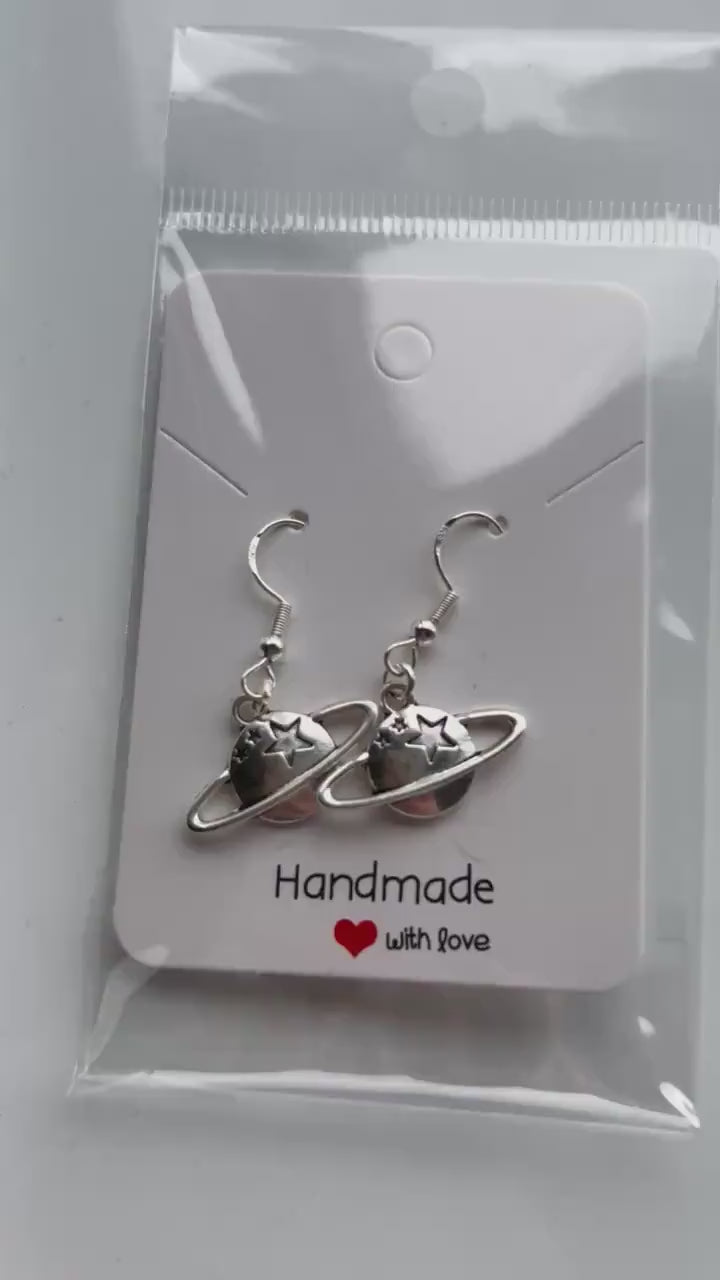 Handmade Cute Sterling Silver Earrings, Fish hook earrings, Planet earrings, key and lock, star earrings