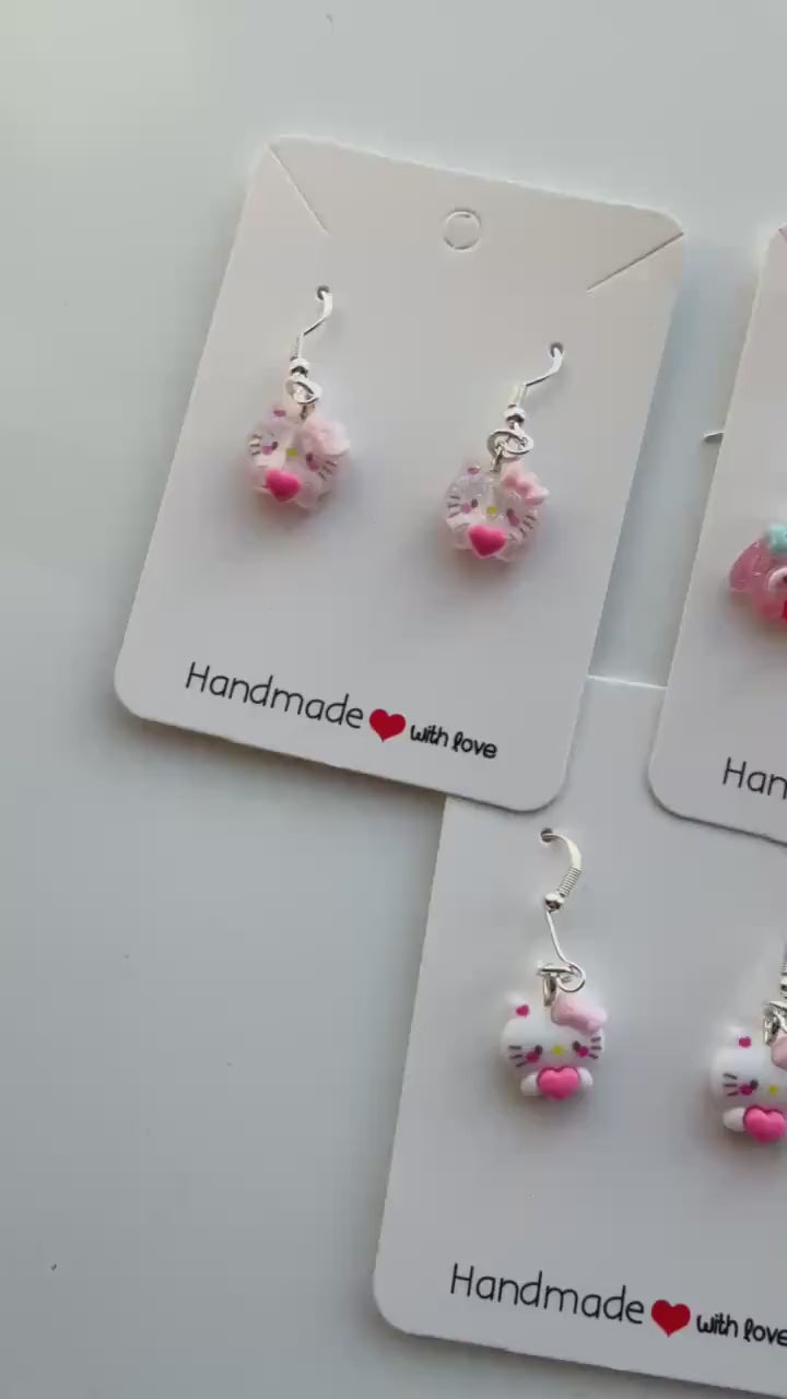 Handmade Mini Sanrio heart Themed Sterling Silver Earrings