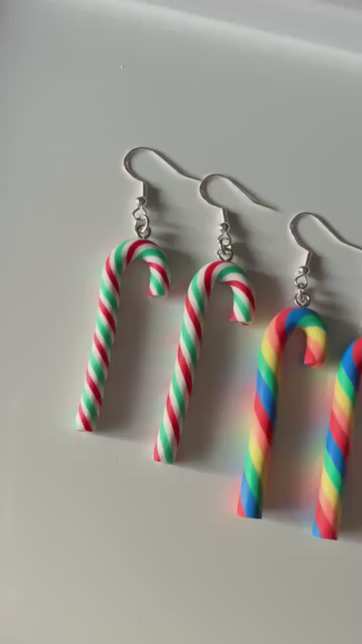Handmade Christmas Candy Cane Earrings Sterling Silver