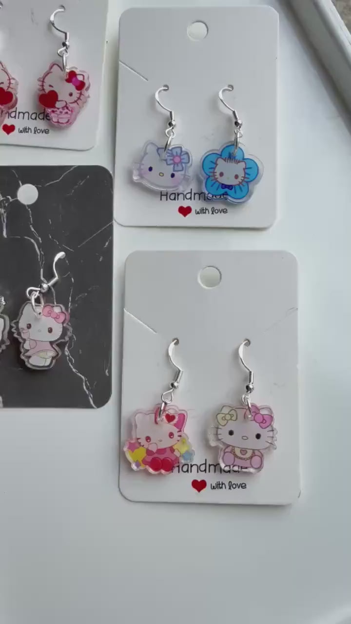 Handmade Cute Sanrio Themed hello kitty Sterling Silver Earrings
