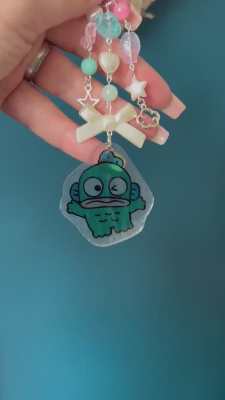 HANDMADE Cute Hand Drawn Shrinky Dink Hangyodon Inspired Keychain