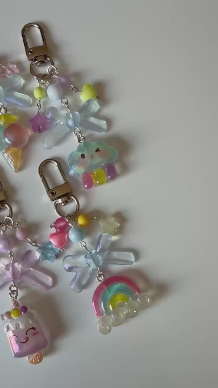 Handmade magical Kawaii keychains, macaron beads, shimmering keychains