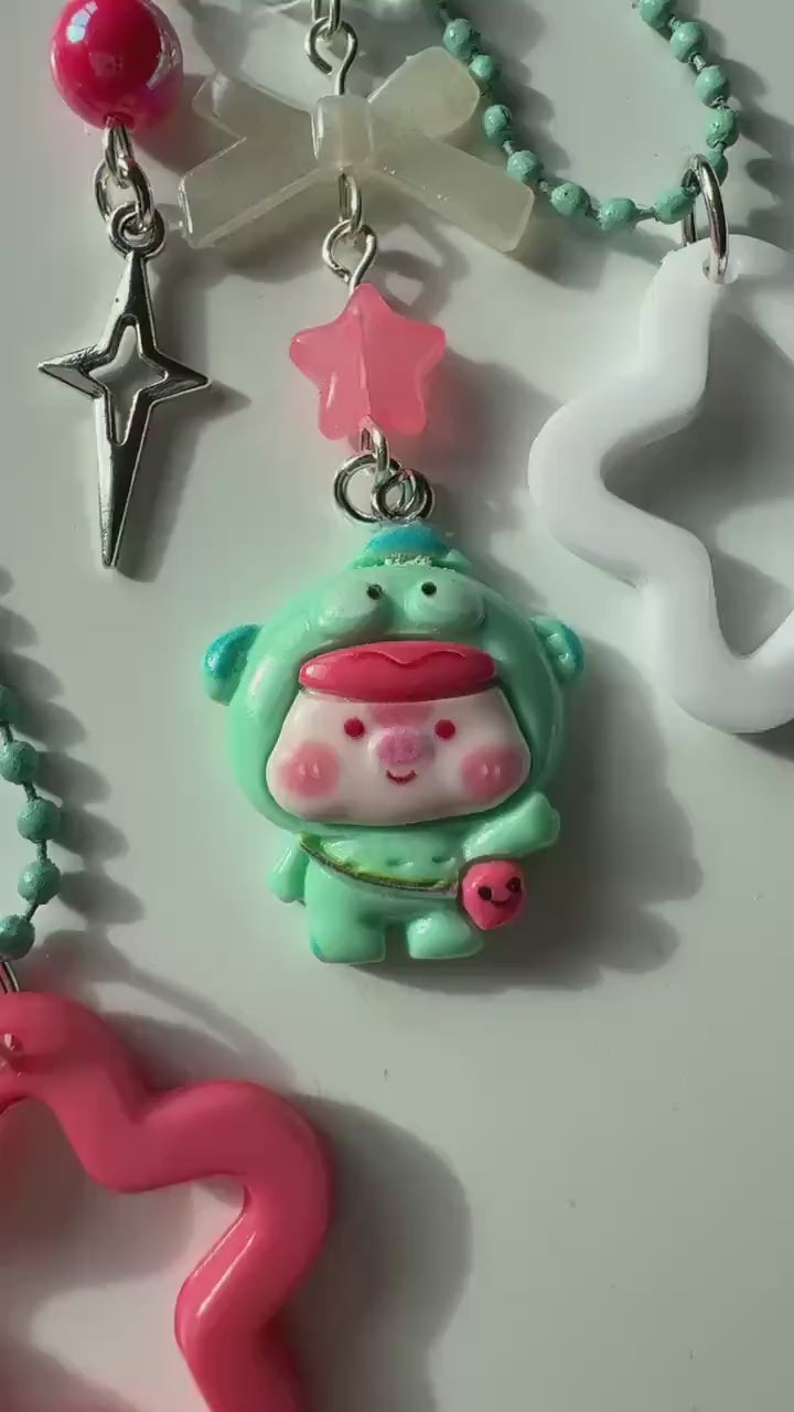 Handmade Hangyodon Cosplay keychains: Kawaii Beaded Accessory, matching phone charm