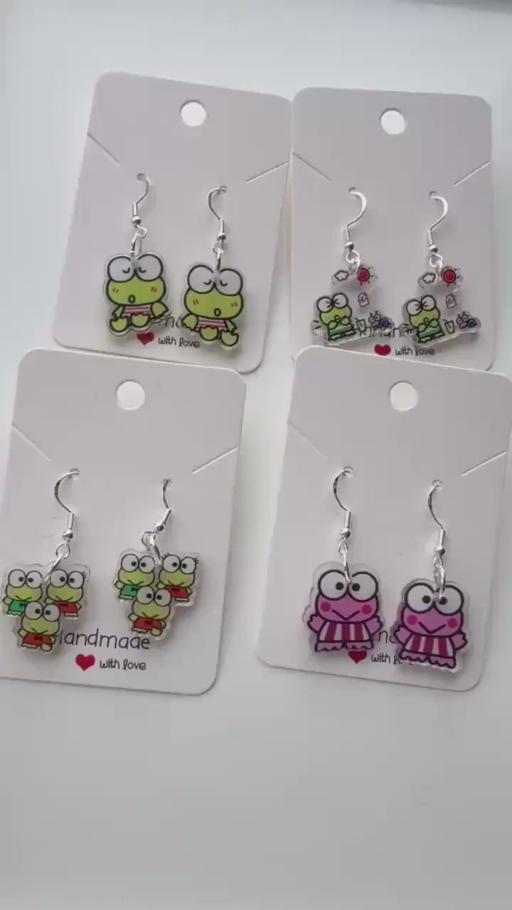 Handmade Cute Sanrio Themed Keroppi Sterling Silver Earrings