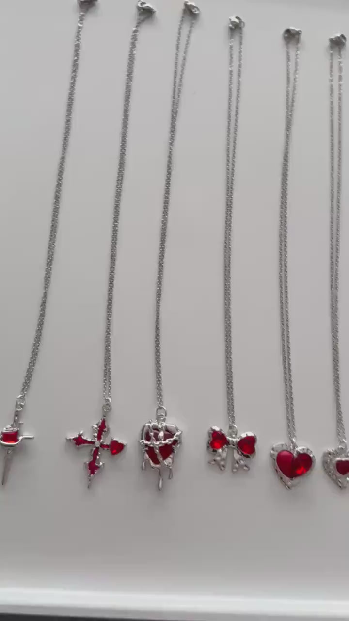 Absolutely Stunning Handmade Whimsical Red Gem Necklaces 17”