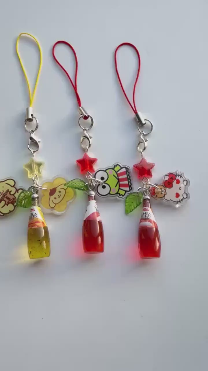 HANDMADE Japanese Chia Seed bottle Phone Charms, beaded accessories, soda bottle phone charms